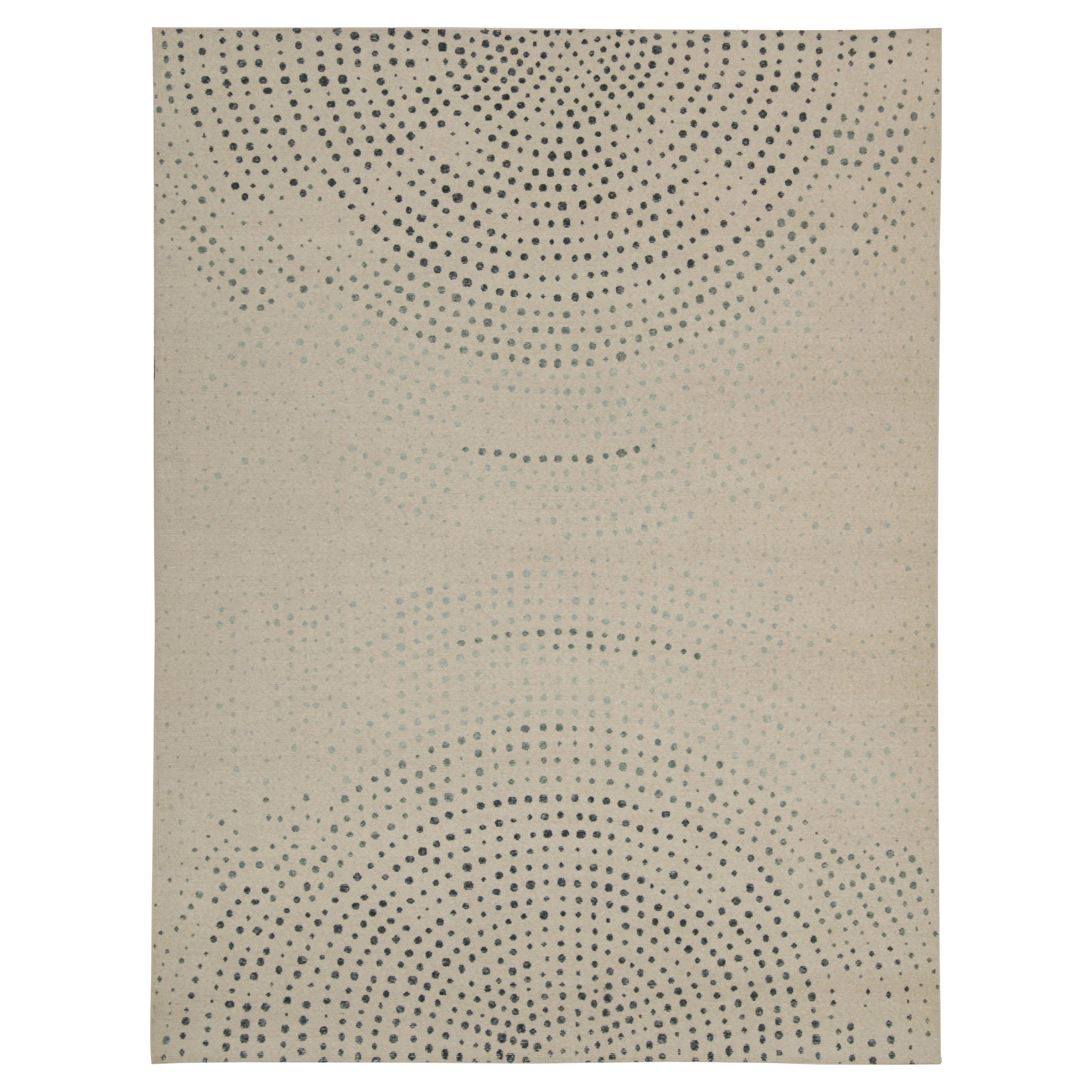 Rug & Kilim’s Distressed Style Abstract Rug in Beige, Blue & Green Dots Patterns For Sale