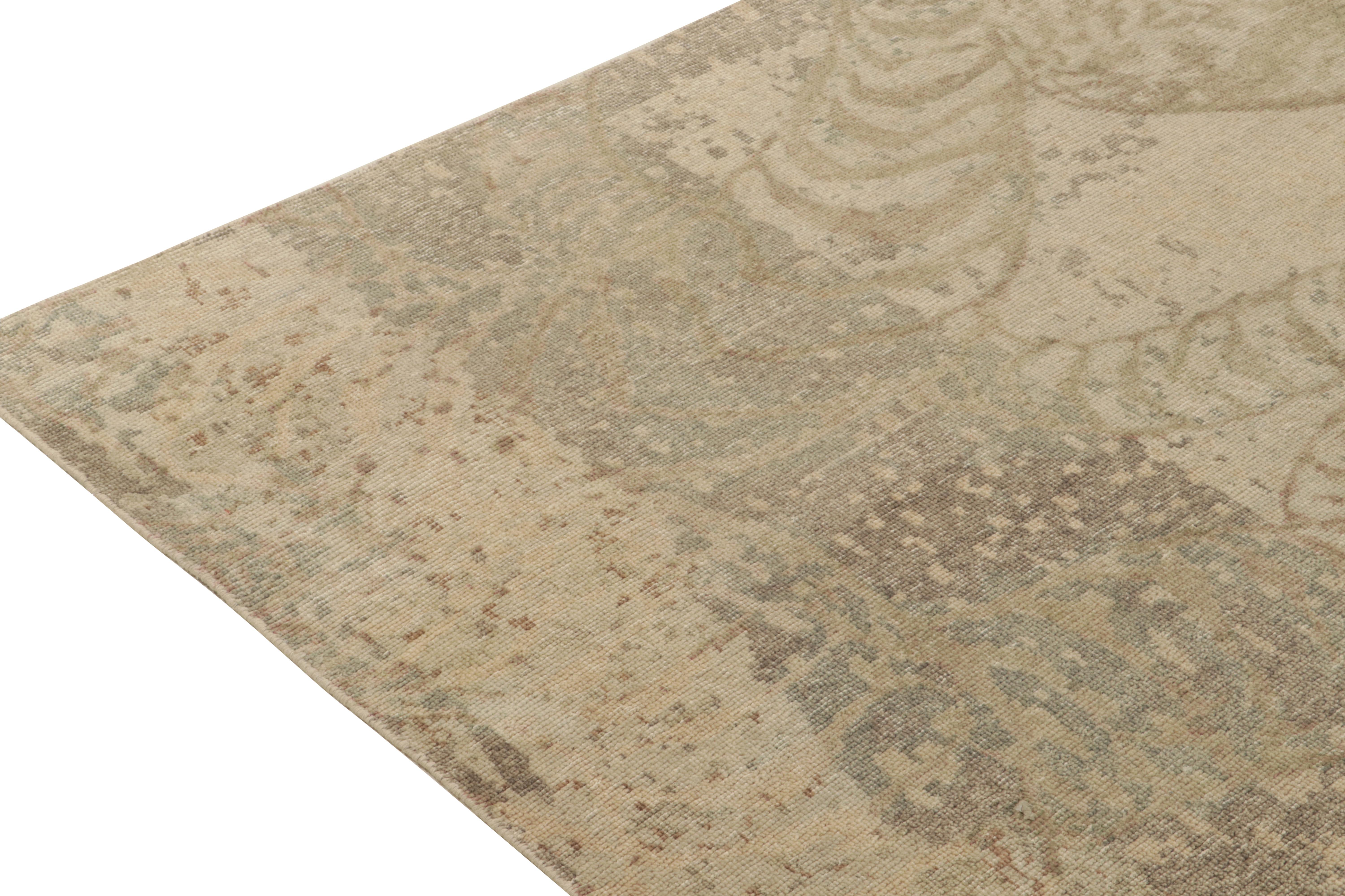 Hand-Knotted Rug & Kilim's Distressed Style Abstract Rug in Beige-Brown & Gray Pattern For Sale