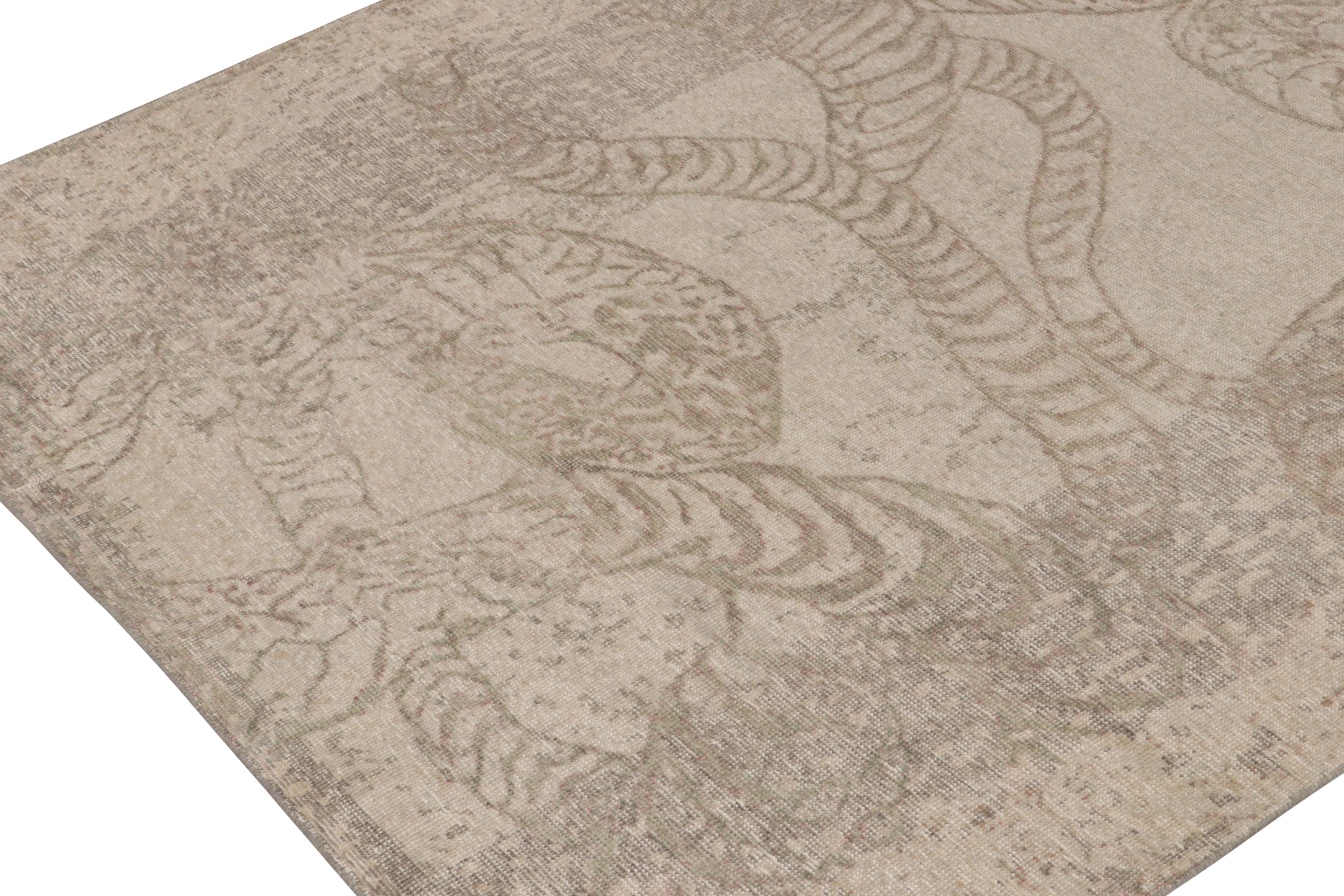 Hand-Knotted Rug & Kilim's Distressed Style Abstract Rug in Beige-Brown & Gray Pattern For Sale