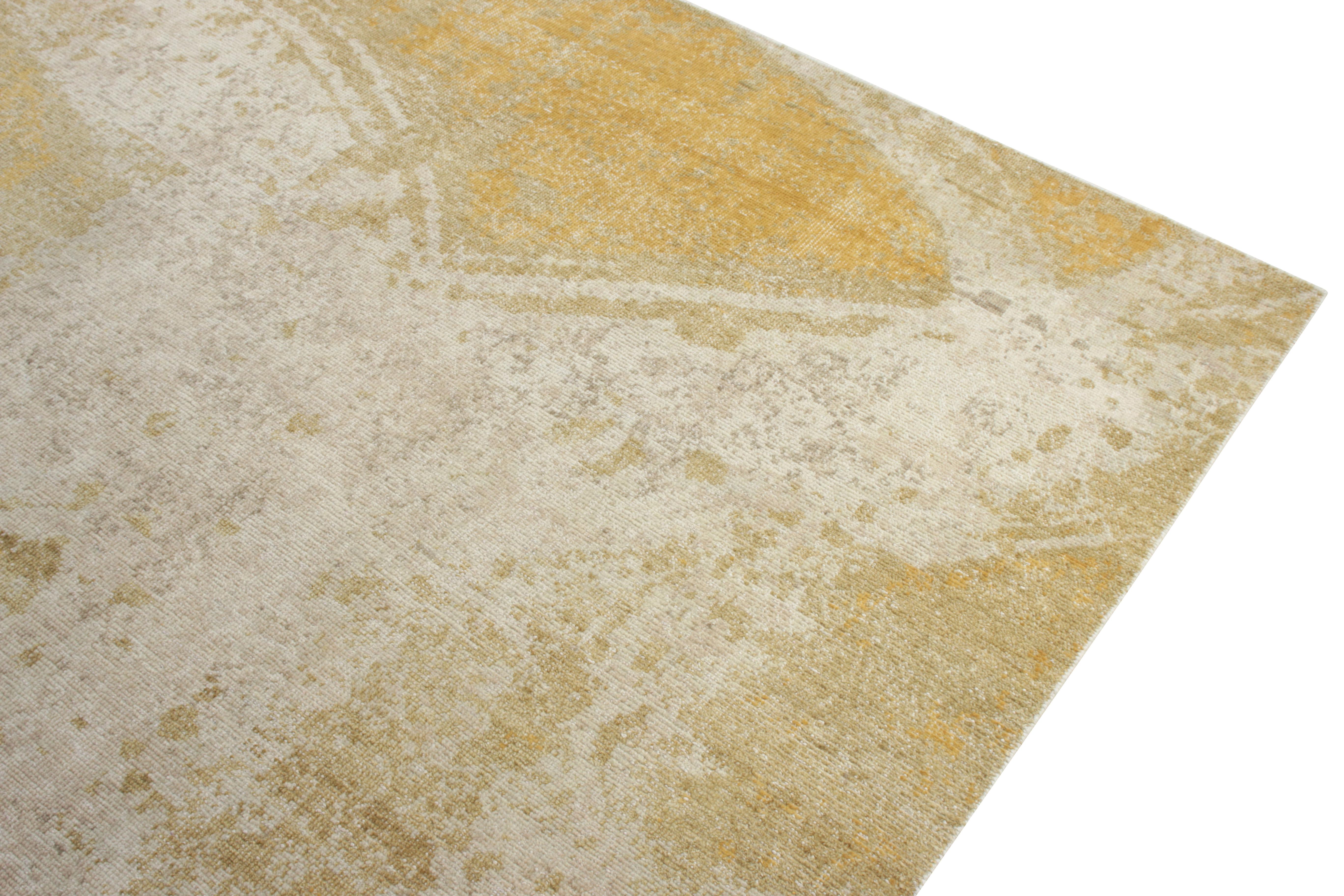 Indian Rug & Kilim’s Distressed Style Abstract Rug in Beige, Golden Abstract pattern For Sale