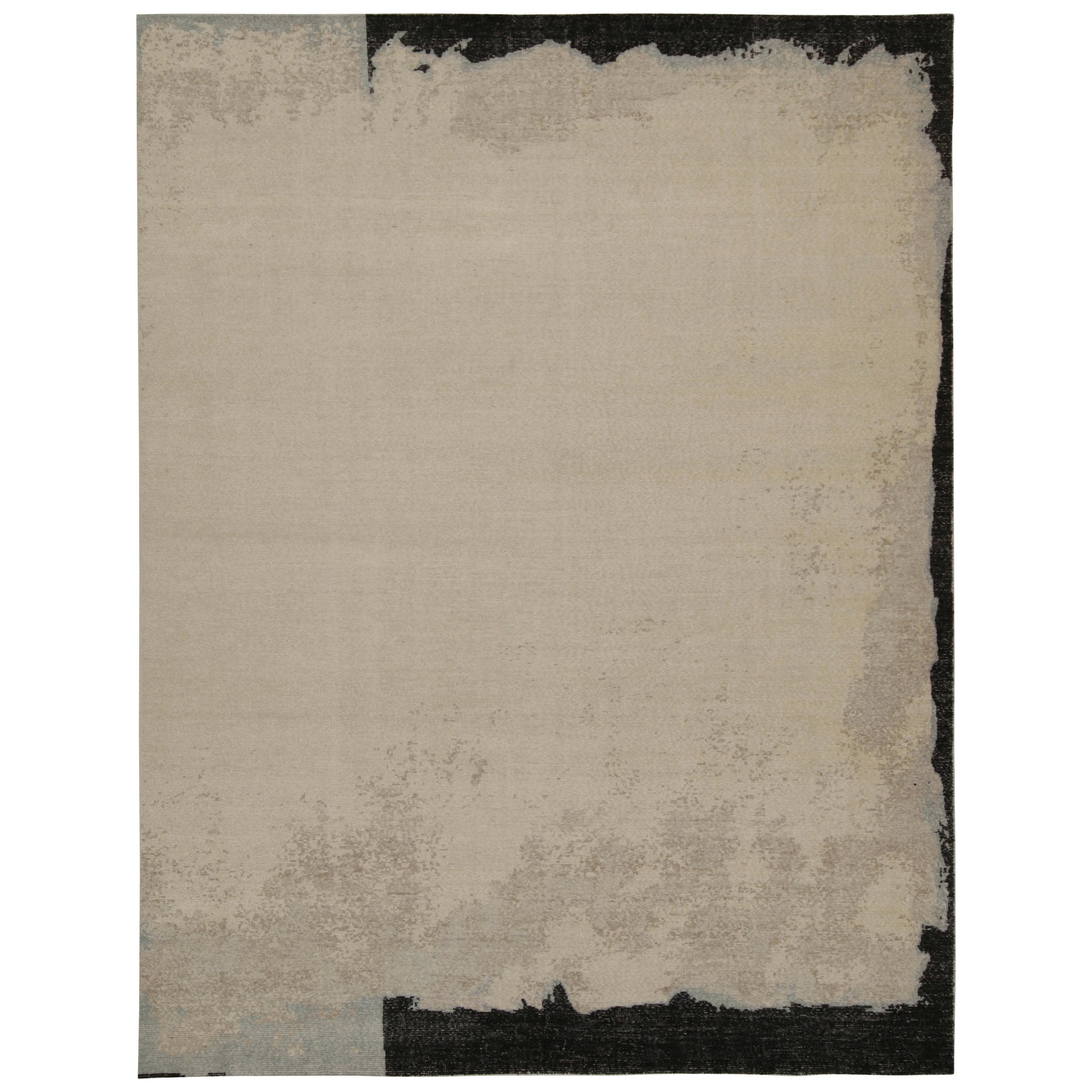 Rug & Kilim’s Distressed Style Abstract Rug in Beige, Gray and Black For Sale