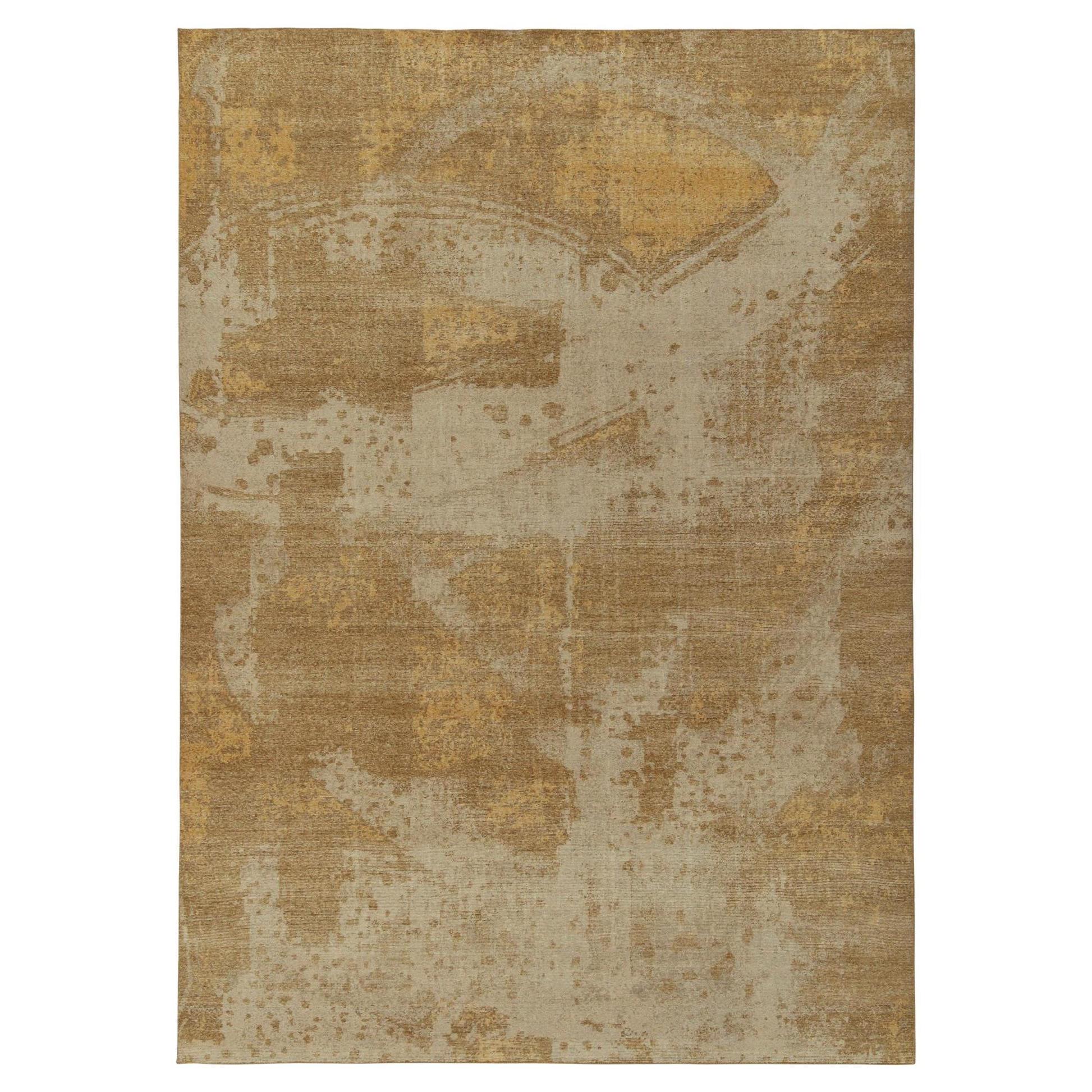 Rug & Kilim’s Distressed Style Abstract Rug in Beige, Ochre Patterns For Sale