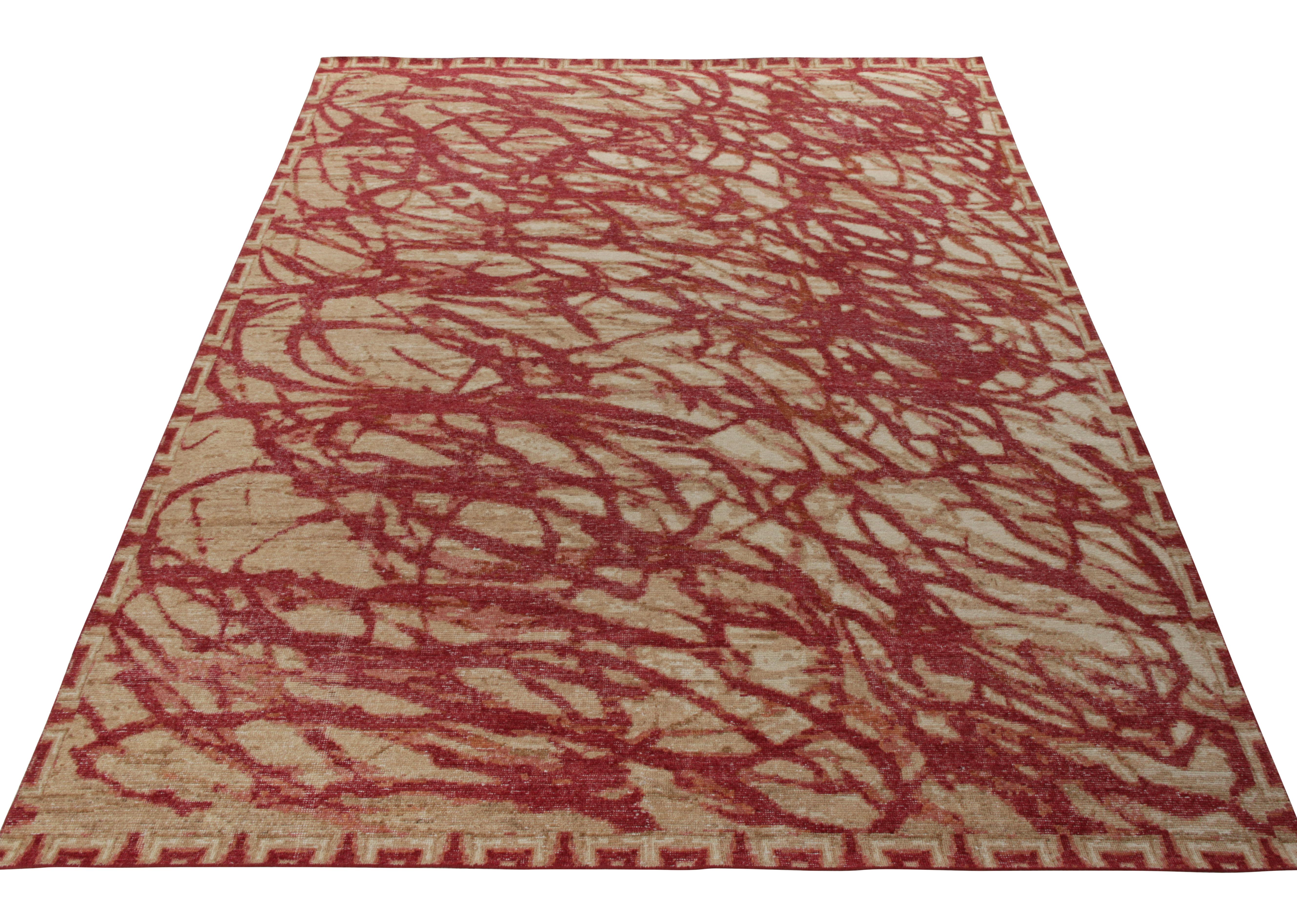 Rug & Kilim presents a prestigious 9x12 piece in distressed style from its exclusive Homage Collection. Embracing a modern abstract thought process, the rug effortlessly embodies a shabby chic look that distinctively complements the hand-knotted