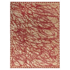 Rug & Kilim’s Distressed Style Abstract Rug in Beige, Red Geometric Pattern
