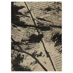 Rug & Kilim’s Distressed Style Abstract Rug in Beige with Black Script and Patte