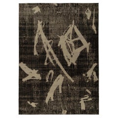 Rug & Kilim’s Distressed Style Abstract Rug in Black and Gray Patterns
