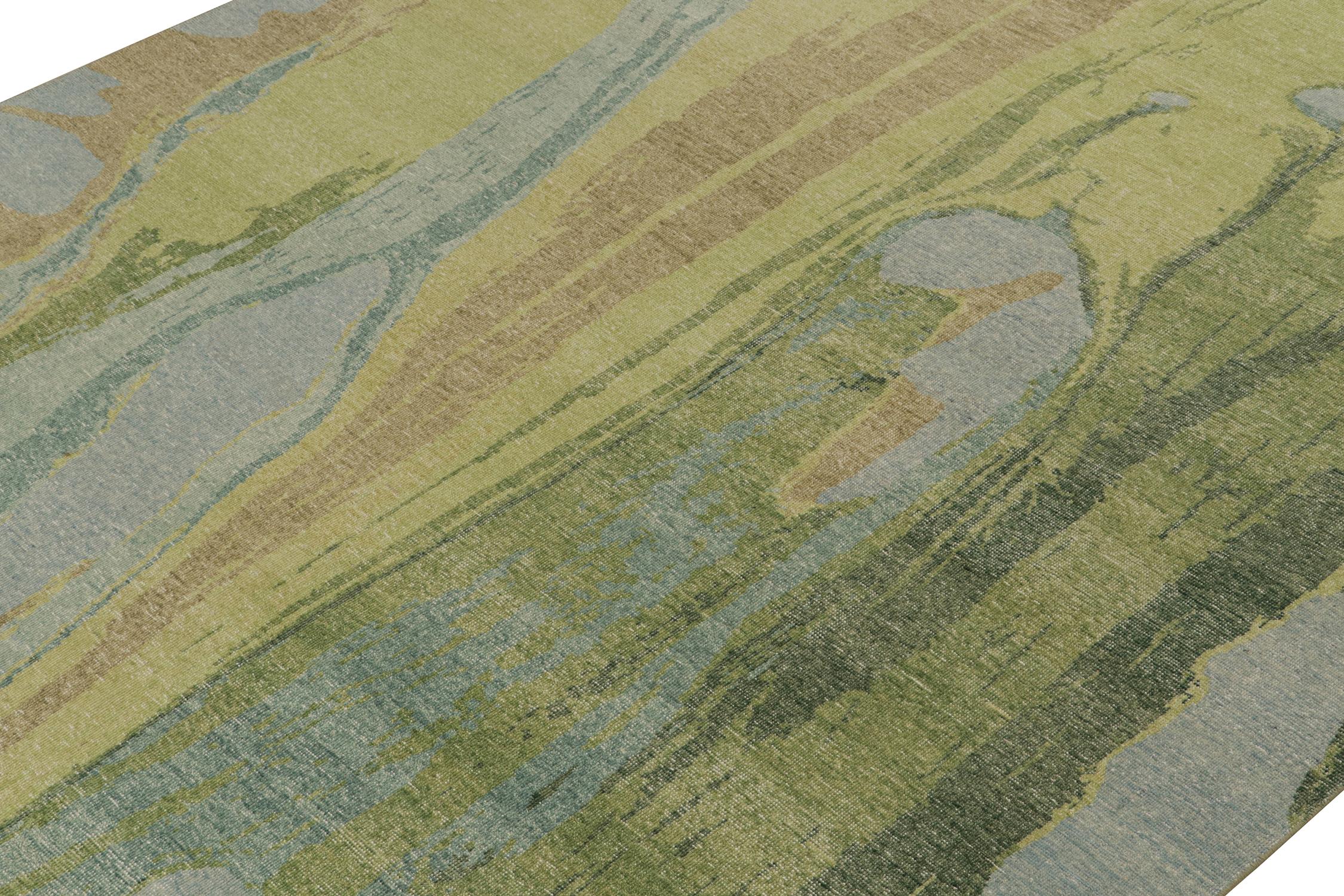 Indien Rug & Kilim's Distressed Style Abstract Rug in Blue and Green (Tapis abstrait en bleu et vert) en vente