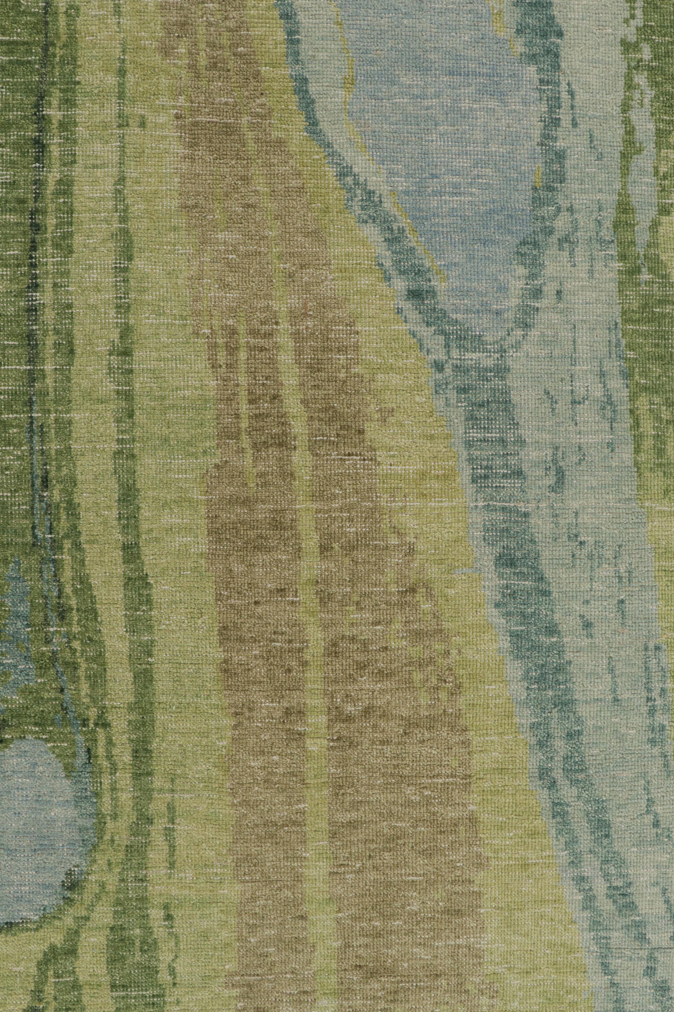 Rug & Kilim’s Distressed Style Abstract Rug in Blue and Green In New Condition For Sale In Long Island City, NY