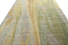 Rug & Kilim’s Distressed Style Abstract Rug in Blue and Green Geometric Pattern