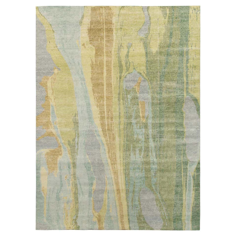 Rug and Kilim’s Distressed Abstract Rug in Blue-Green and Gray ...