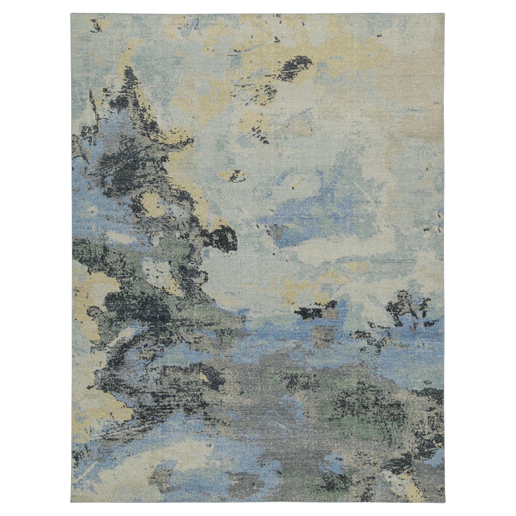 Rug & Kilim’s Distressed Style Abstract Rug in Blue, Beige and Gray