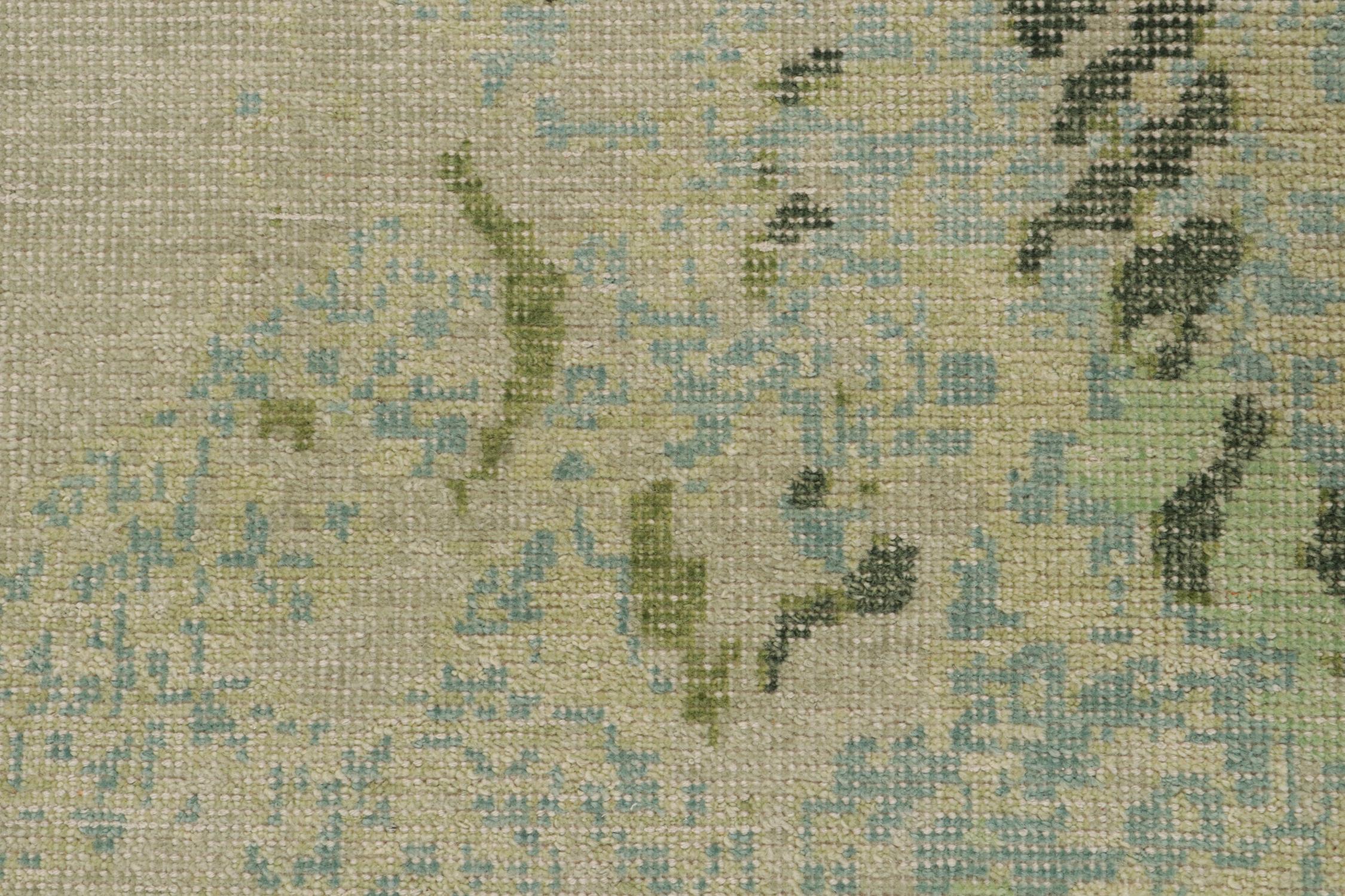 Rug & Kilim’s Distressed Style Abstract Rug in Blue, Gray and Green Pattern In New Condition For Sale In Long Island City, NY