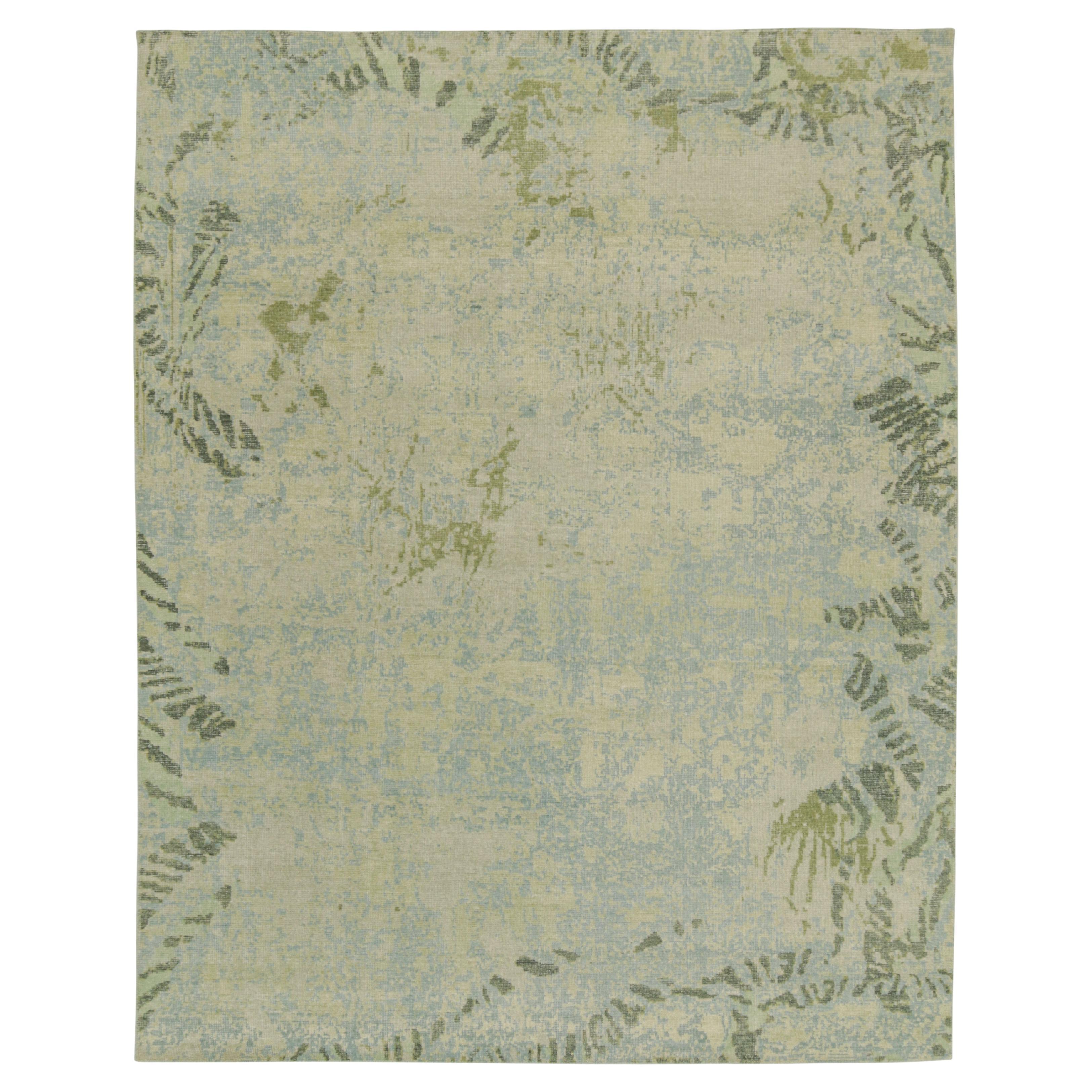 Rug & Kilim’s Distressed Style Abstract Rug in Blue, Gray and Green Pattern
