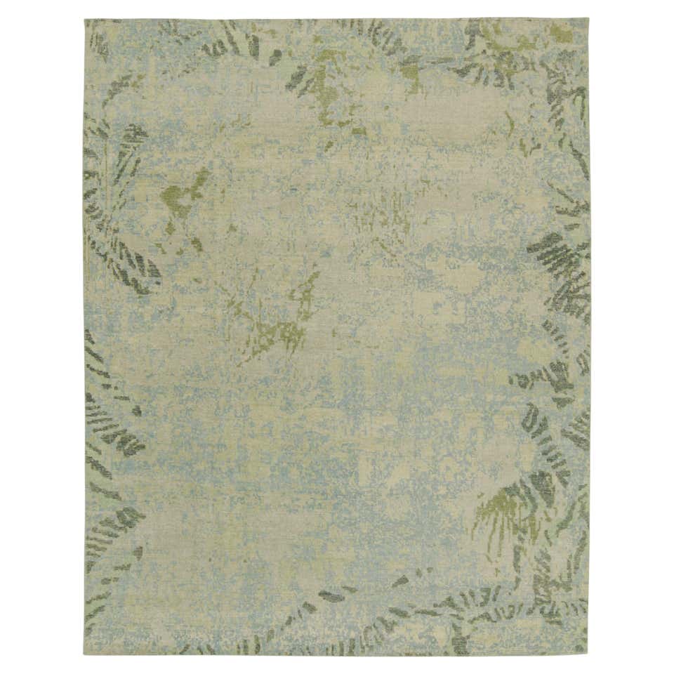 Rug and Kilim’s Distressed Abstract Rug in Blue-Green and Gray ...