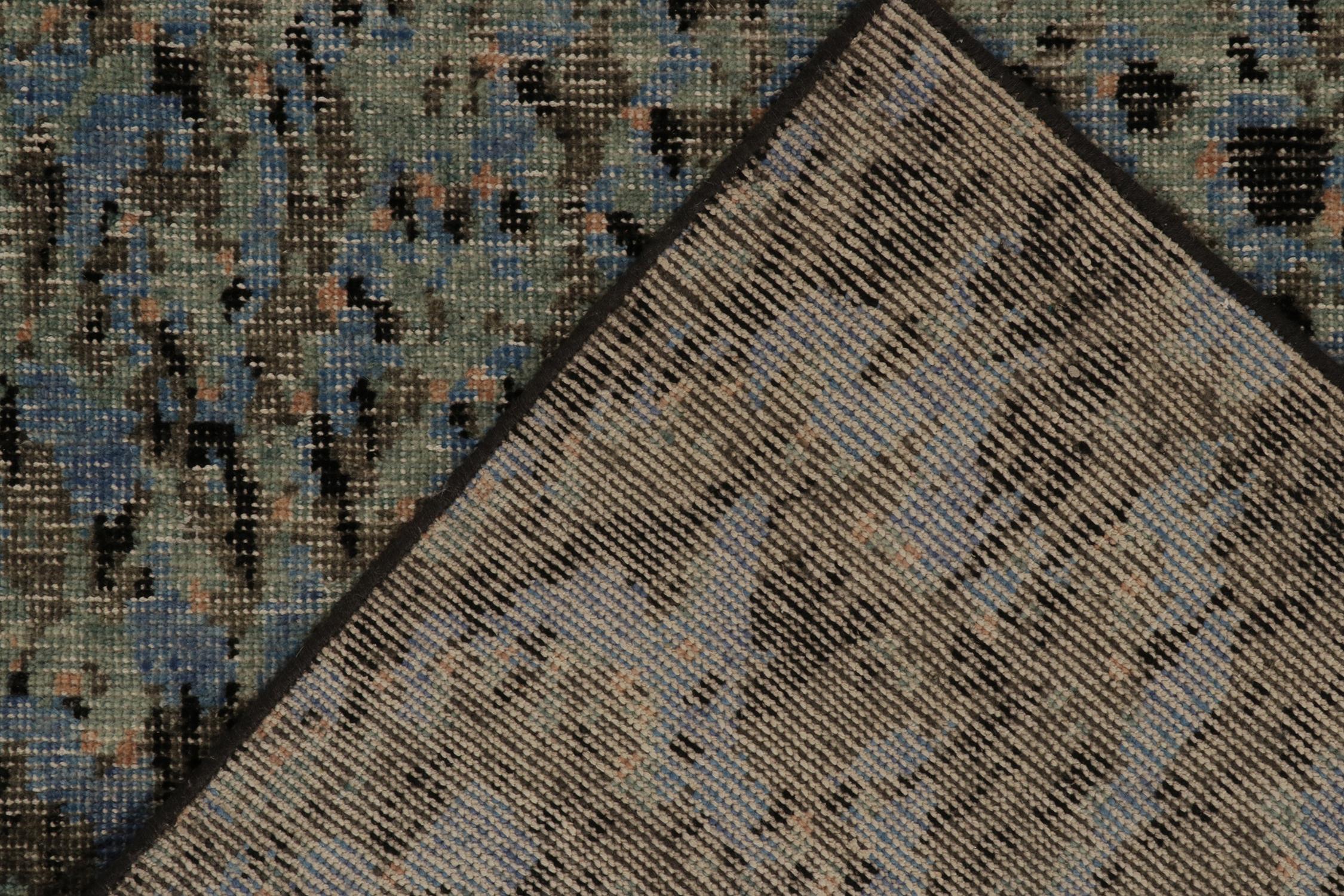 Contemporary Rug & Kilim’s Distressed Style Abstract Rug in Blue, Green and Black For Sale