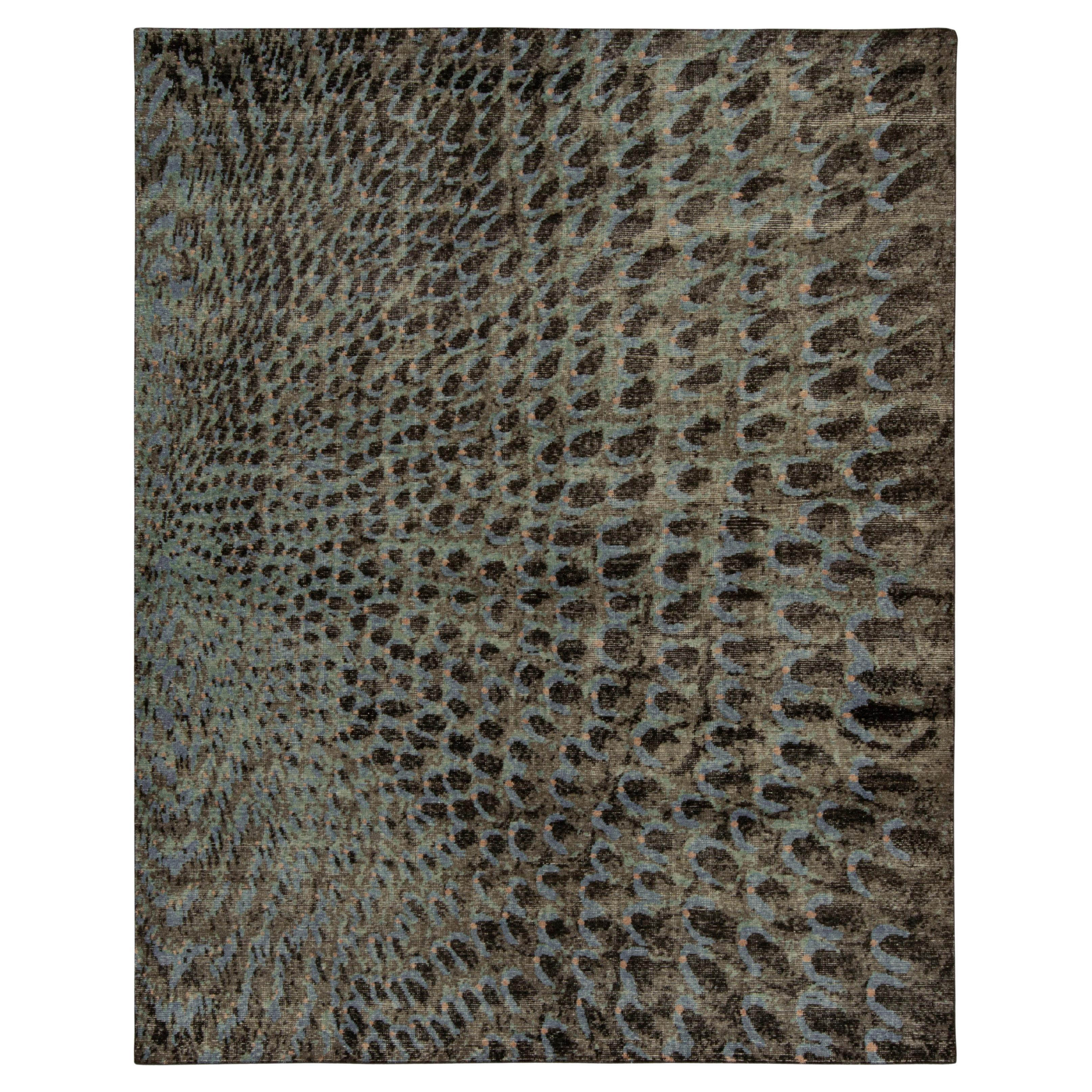 Rug & Kilim’s Distressed Style Abstract Rug in Blue, Green and Black For Sale