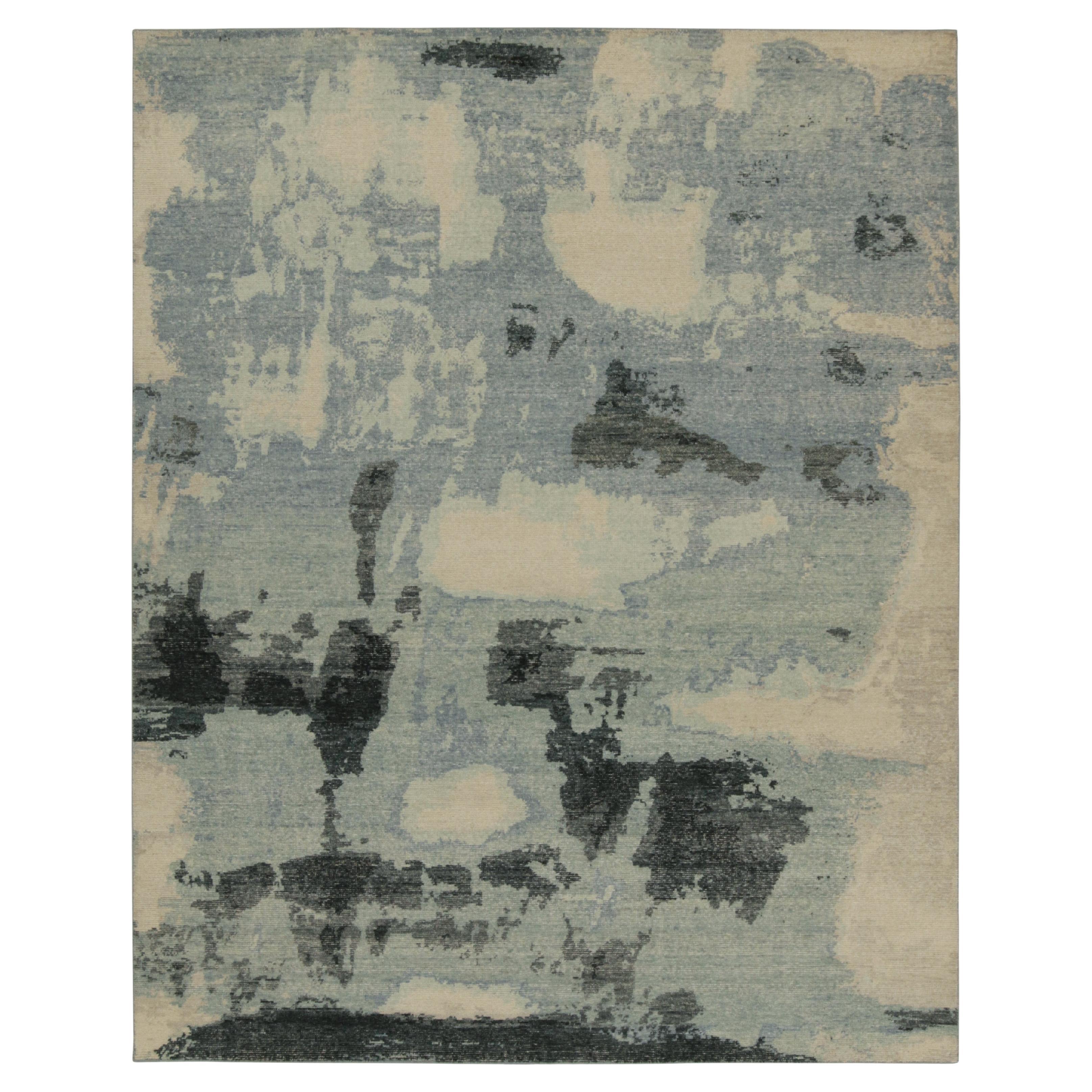 Rug & Kilim’s Distressed Style Abstract Rug in Blue, Ivory and Gray For Sale