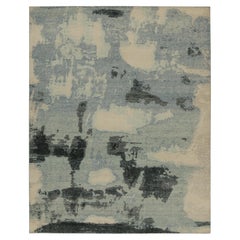 Rug & Kilim's Distressed Style Abstract Rug en bleu, ivoire et gris