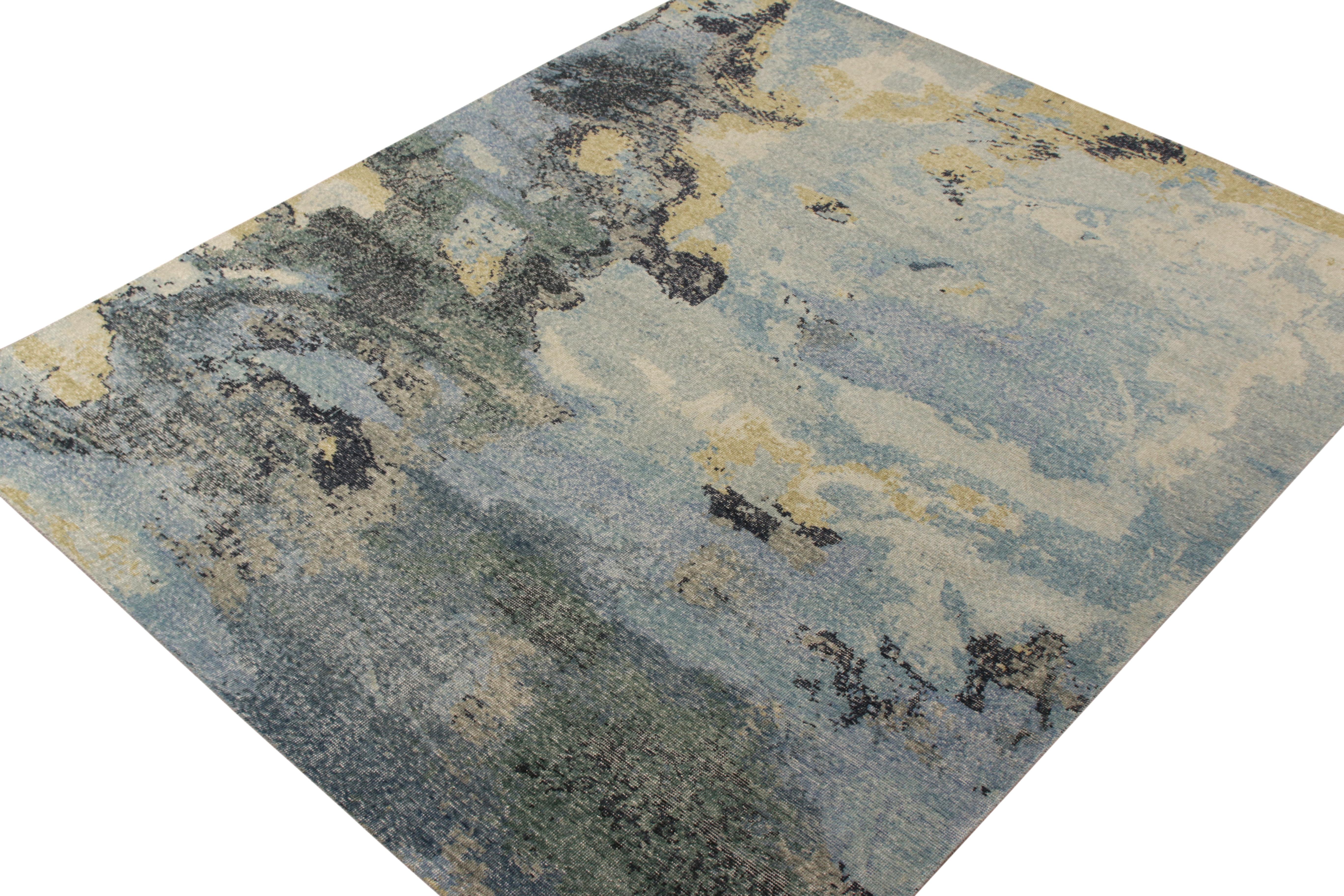 Other Rug & Kilim’s Distressed Style Abstract Rug in Blue Multicolor All Over Pattern For Sale