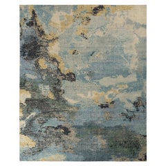 Abstrakter Teppich & Kilims im Distressed-Stil in Blau mit mehrfarbigem Allover-Muster