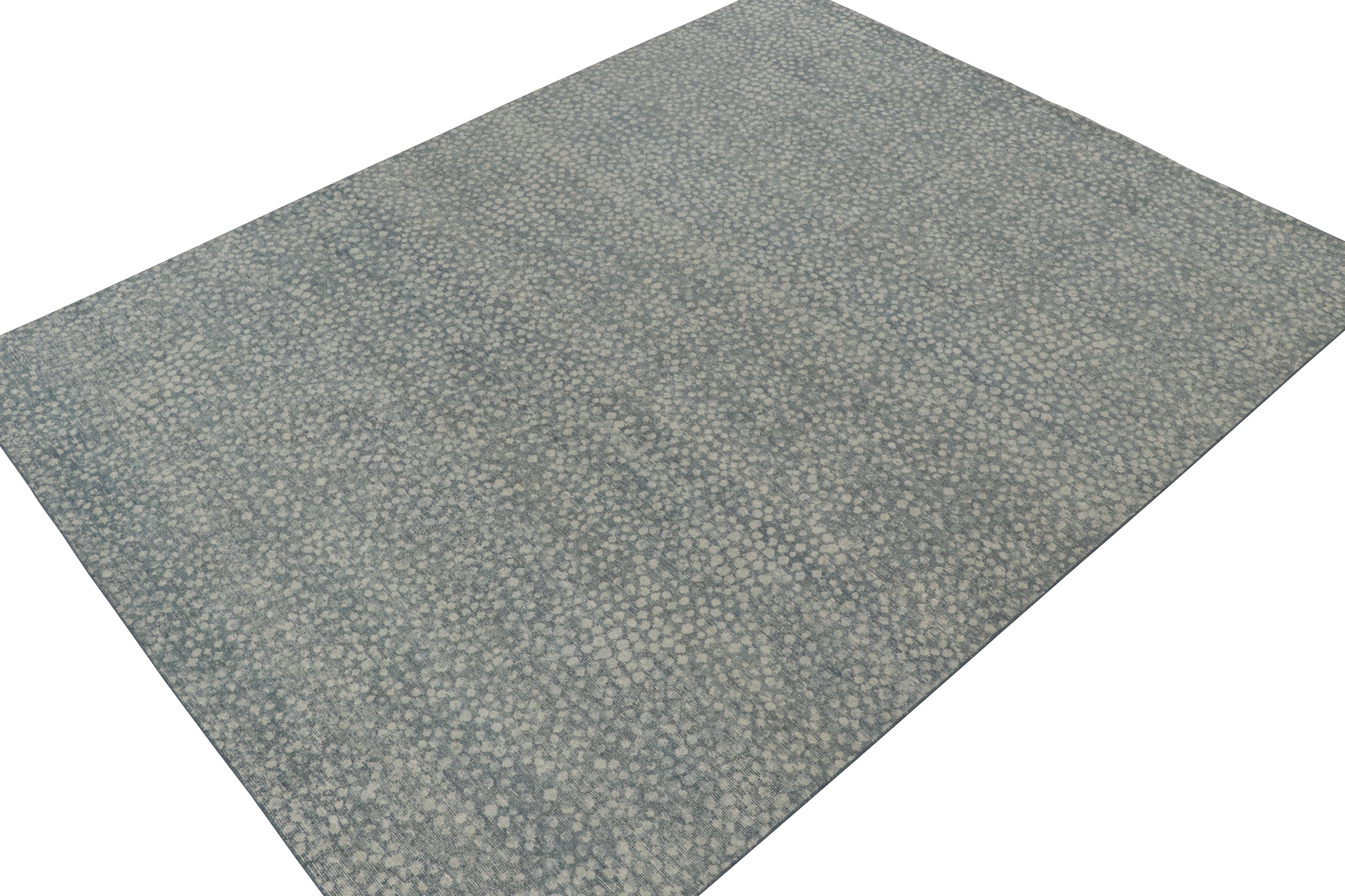 This contemporary 9x12 abstract rug is a new addition to the Homage Collection by Rug & Kilim. Hand-knotted in wool and cotton.

Further On the Design:

This design joins our “Dots” line with a finely detailed all over pattern in cool blue and gray