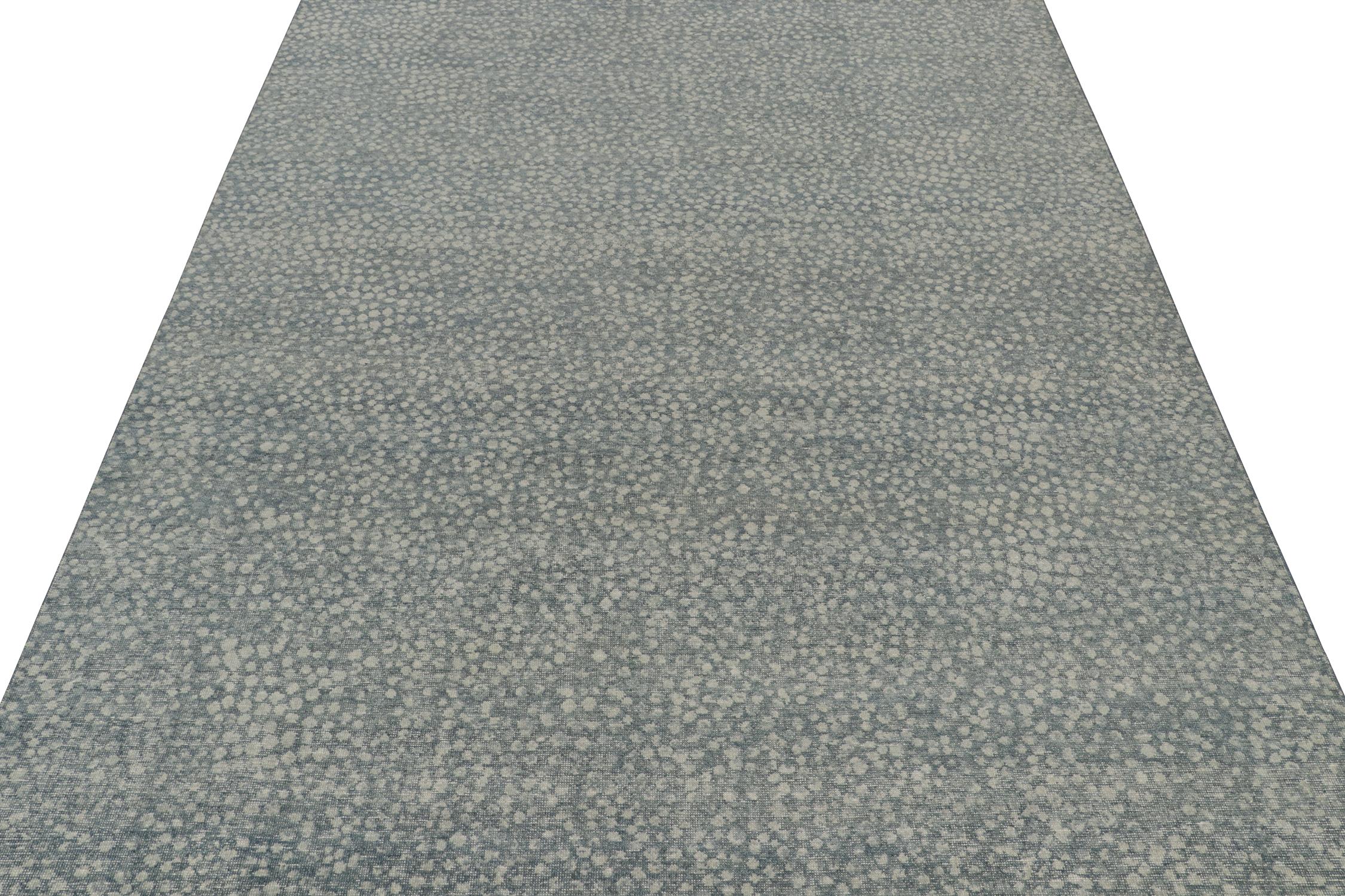Modern Rug & Kilim’s Distressed Style Abstract Rug in Blue with Gray Dots Pattern For Sale