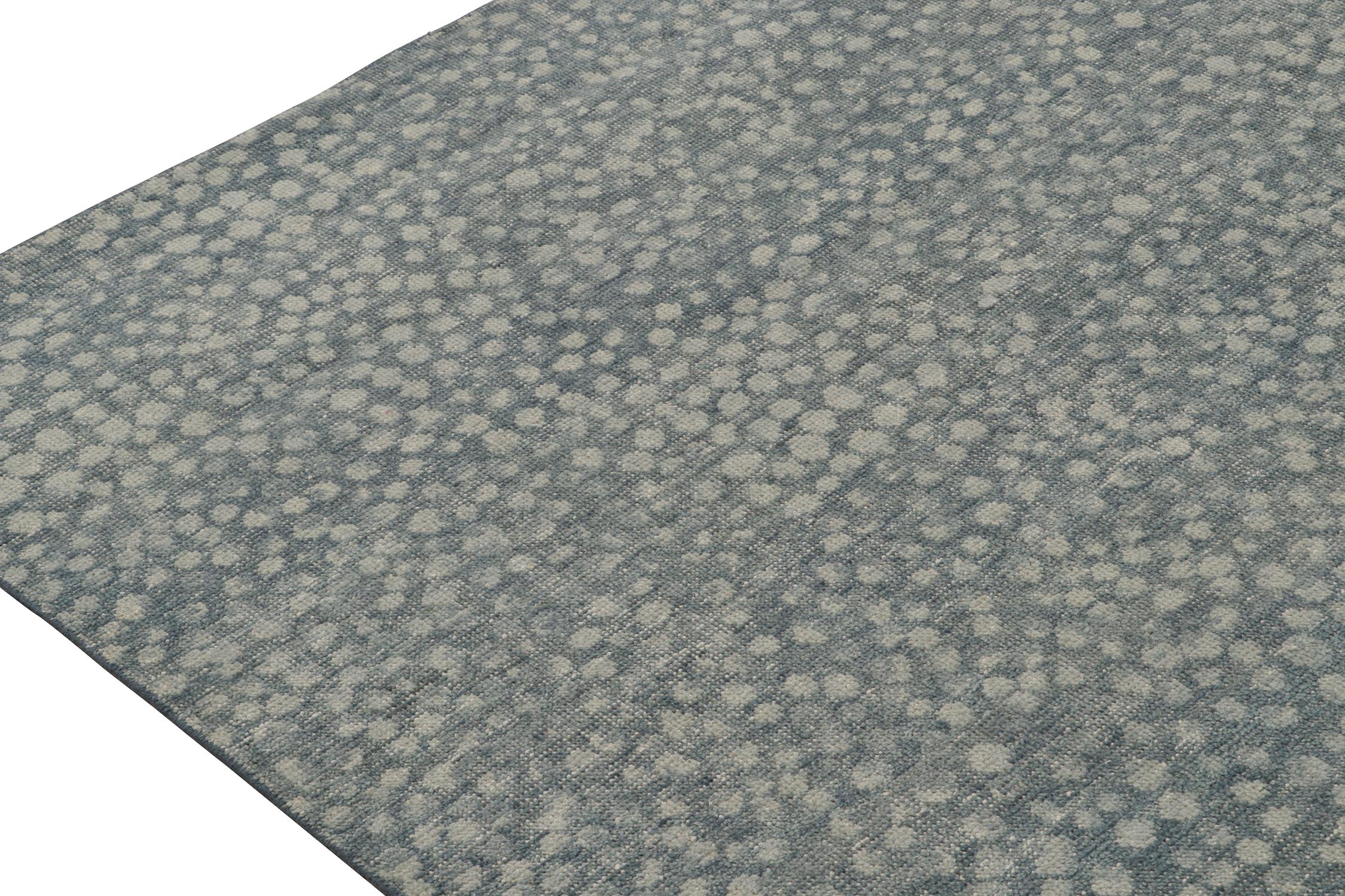 Hand-Knotted Rug & Kilim’s Distressed Style Abstract Rug in Blue with Gray Dots Pattern For Sale