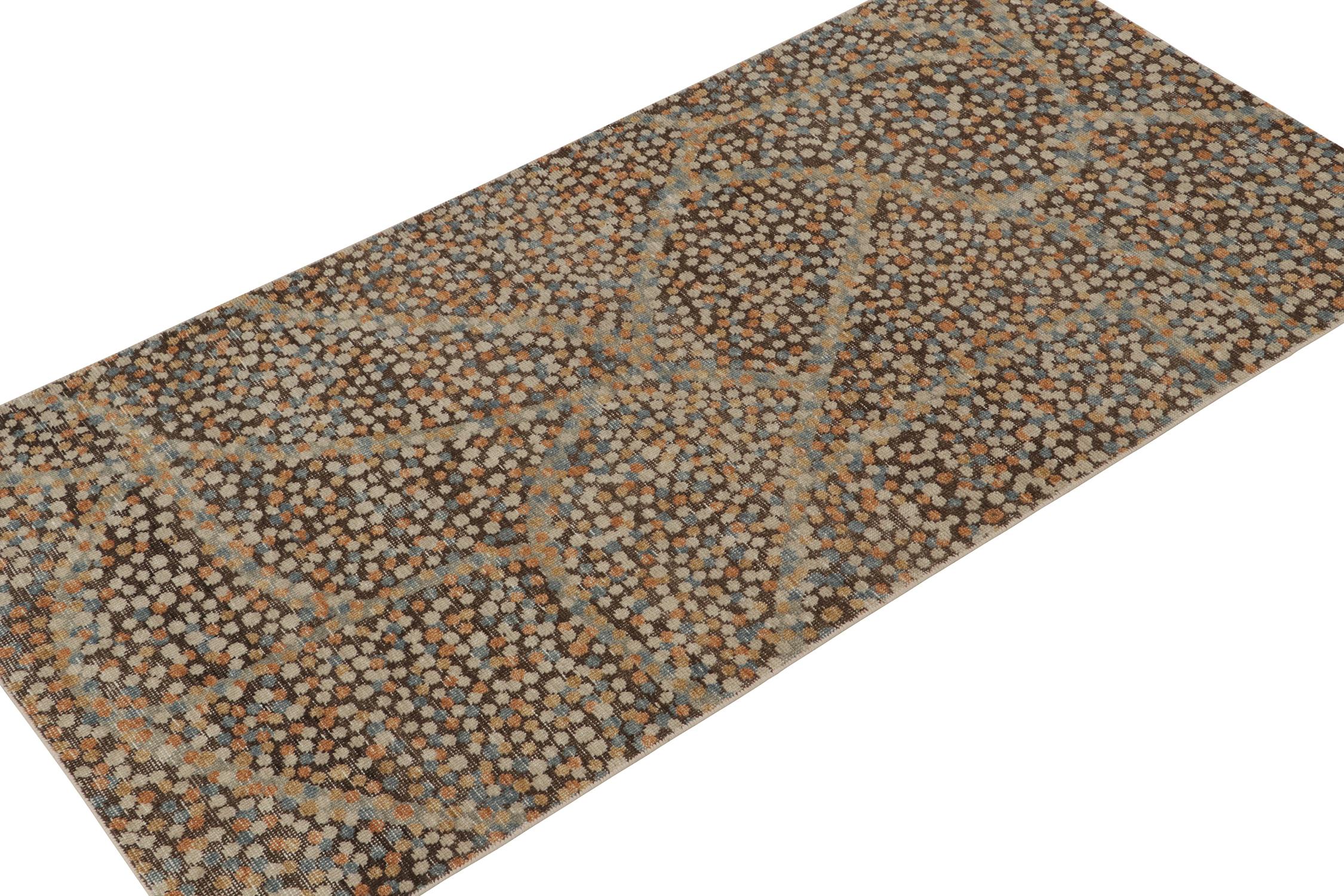 Modern Rug & Kilim’s Distressed Style Abstract Rug in Brown with Colorful Dots Pattern For Sale
