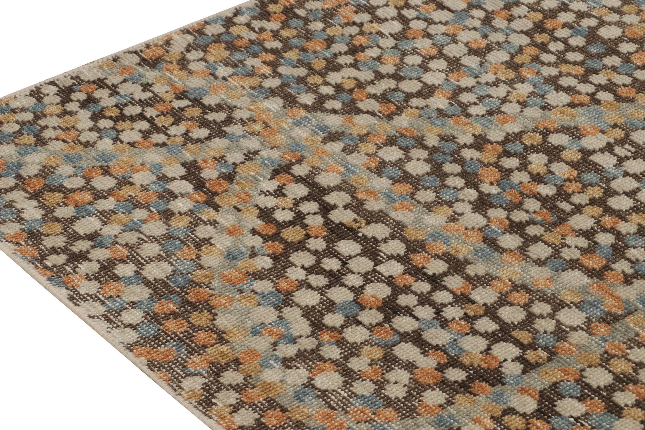 Hand-Knotted Rug & Kilim’s Distressed Style Abstract Rug in Brown with Colorful Dots Pattern For Sale