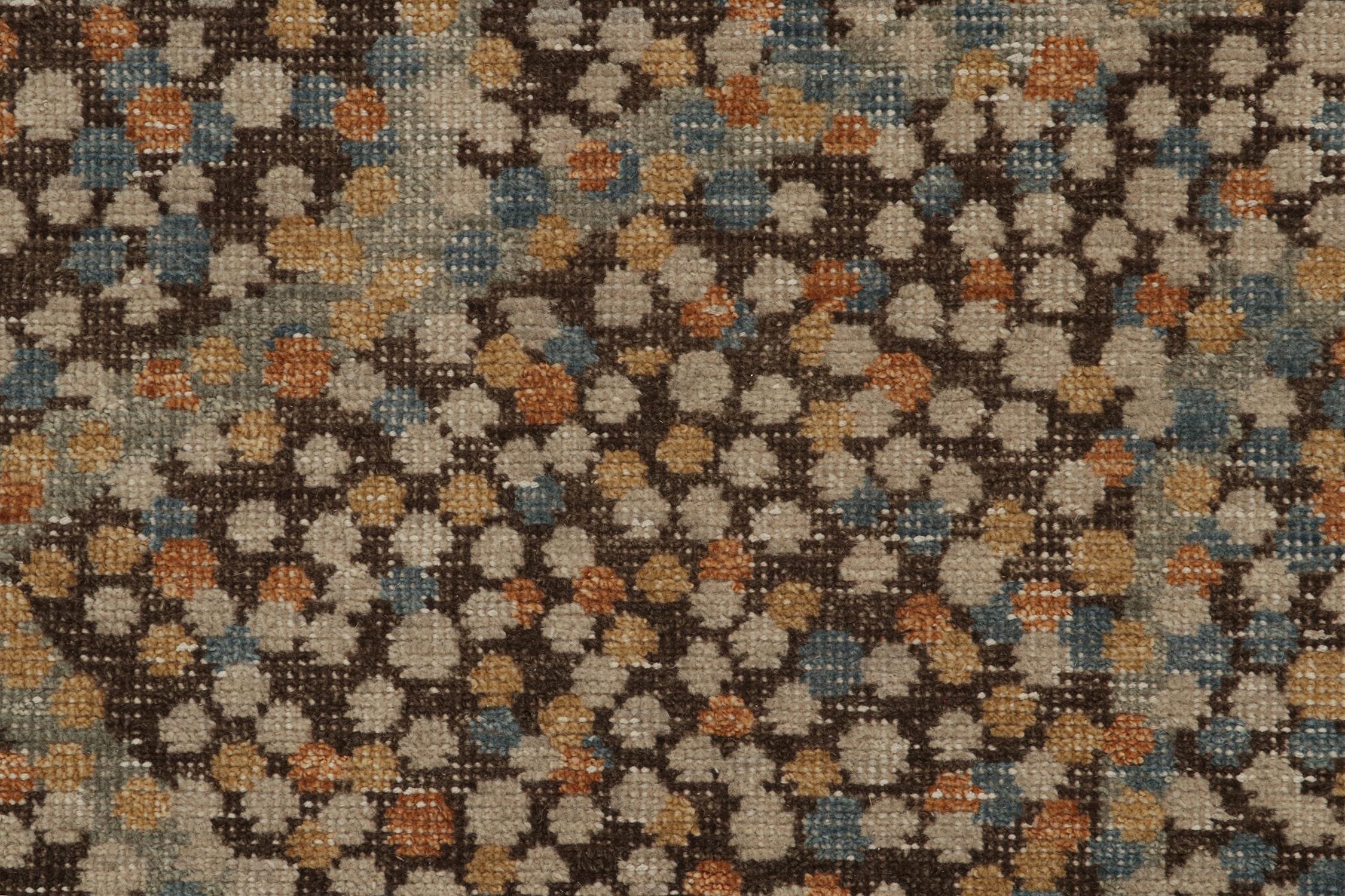 Rug & Kilim’s Distressed Style Abstract Rug in Brown with Colorful Dots Pattern In New Condition For Sale In Long Island City, NY