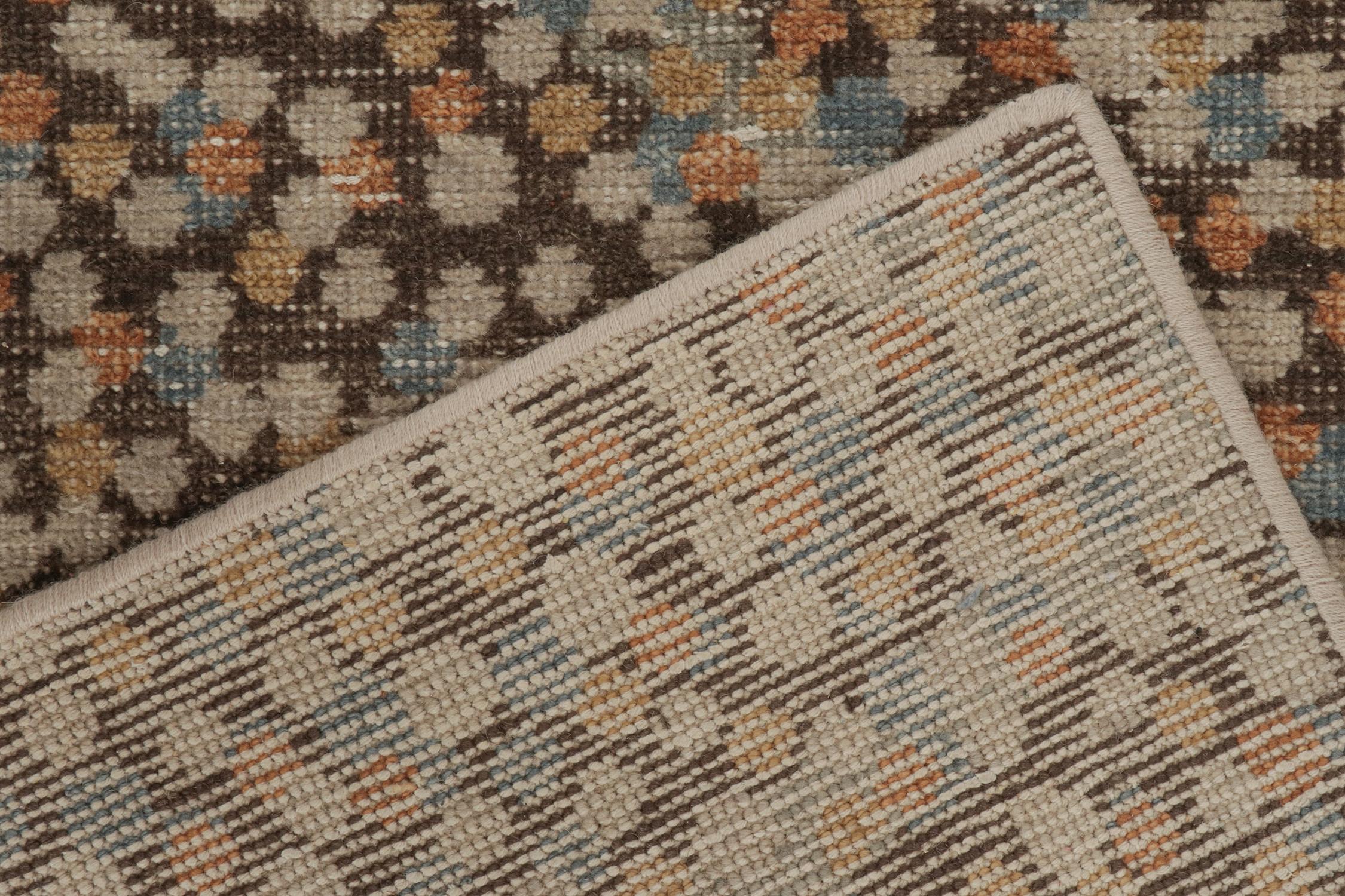 Contemporary Rug & Kilim’s Distressed Style Abstract Rug in Brown with Colorful Dots Pattern For Sale