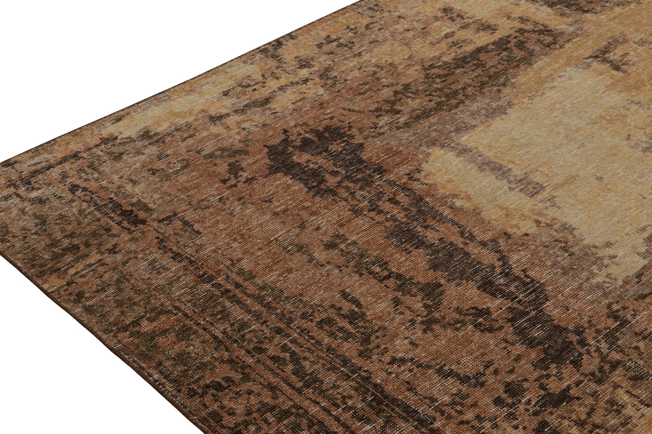 Hand-Knotted Rug & Kilim’s Distressed Style Abstract Rug in Gold, Brown and Purple Patterns For Sale