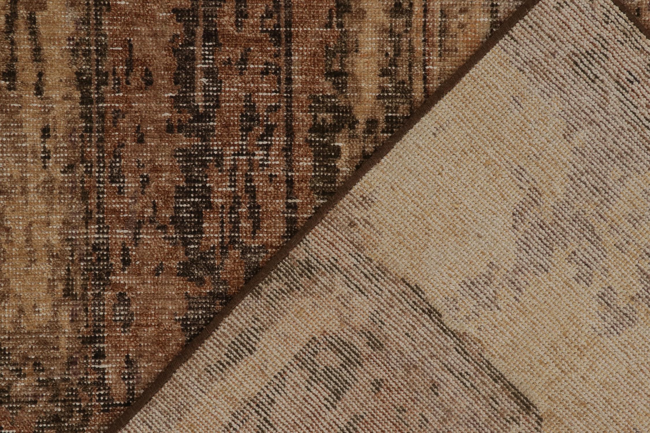 Contemporary Rug & Kilim’s Distressed Style Abstract Rug in Gold, Brown and Purple Patterns For Sale