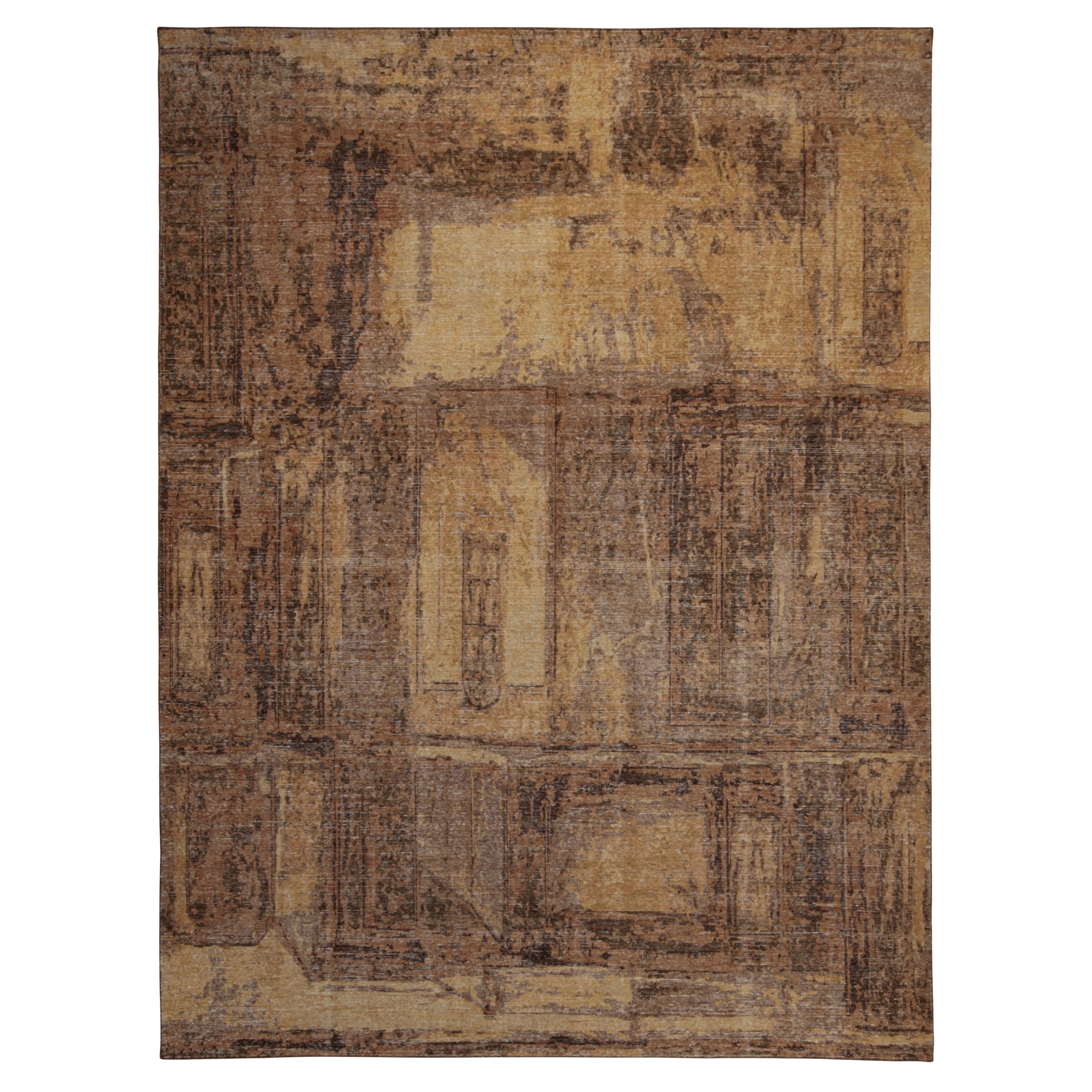 Rug & Kilim’s Distressed Style Abstract Rug in Gold, Brown and Purple Patterns For Sale