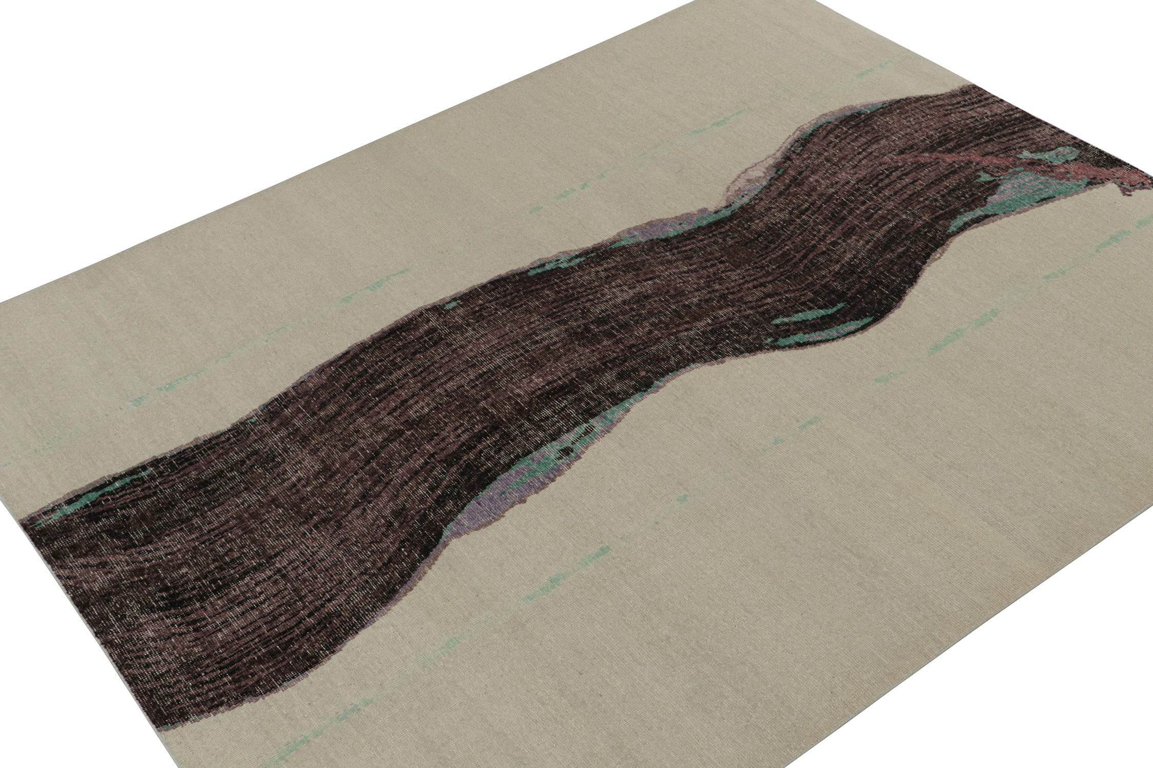 Moderne Rug & Kilim's Distressed style Abstract rug in Gray with Purple Pattern (tapis abstrait gris à motifs violets) en vente