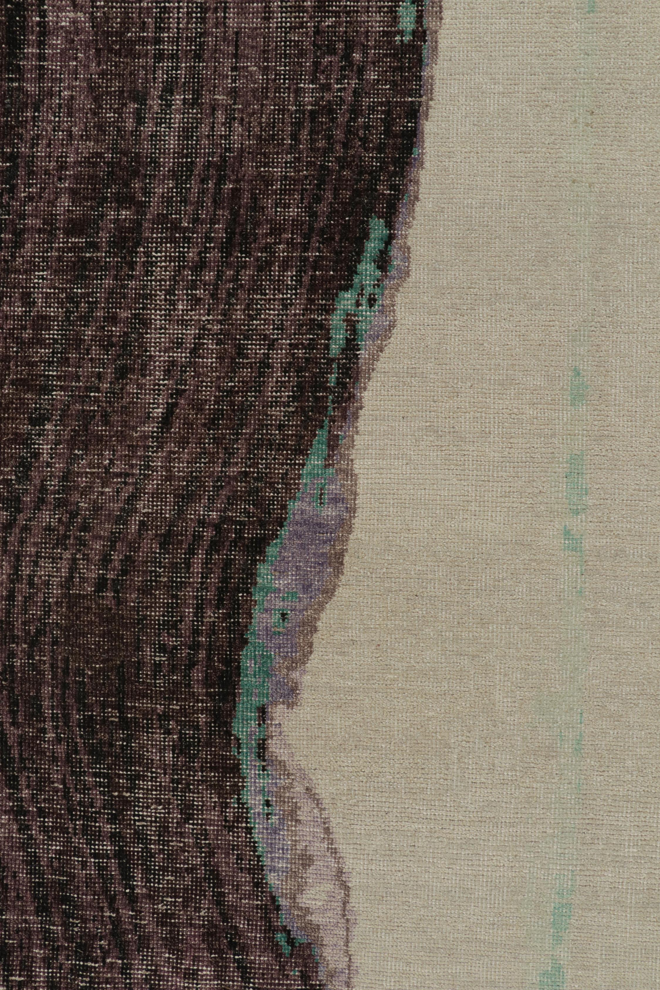 Rug & Kilim's Distressed style Abstract rug in Gray with Purple Pattern (tapis abstrait gris à motifs violets) Neuf - En vente à Long Island City, NY