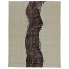 Rug & Kilim's Distressed style Abstract rug in Gray with Purple Pattern (tapis abstrait gris à motifs violets)