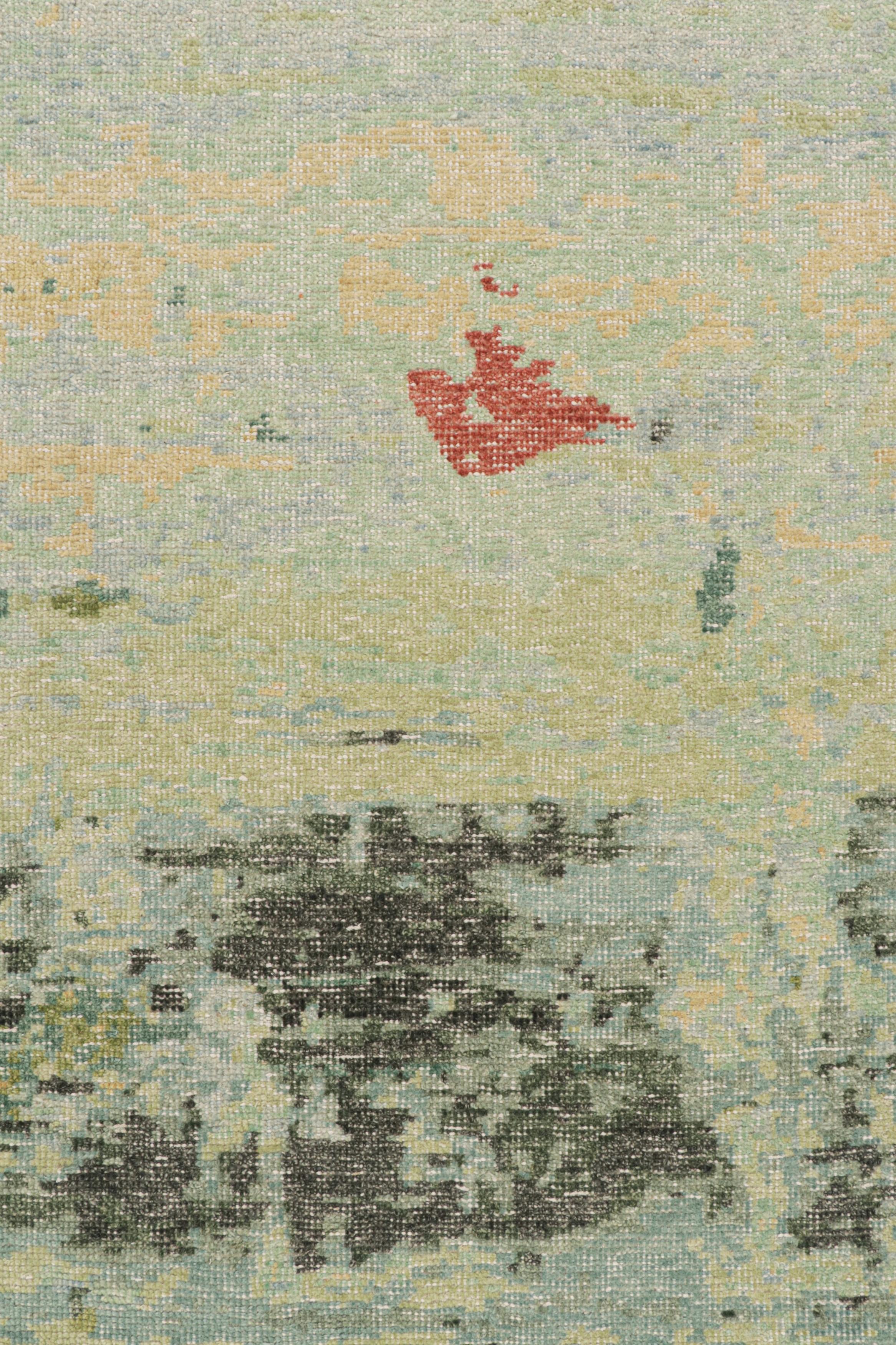 Rug & Kilim's abstrakter Teppich im Distressed-Stil in Grün und Blau  (Handgeknüpft) im Angebot