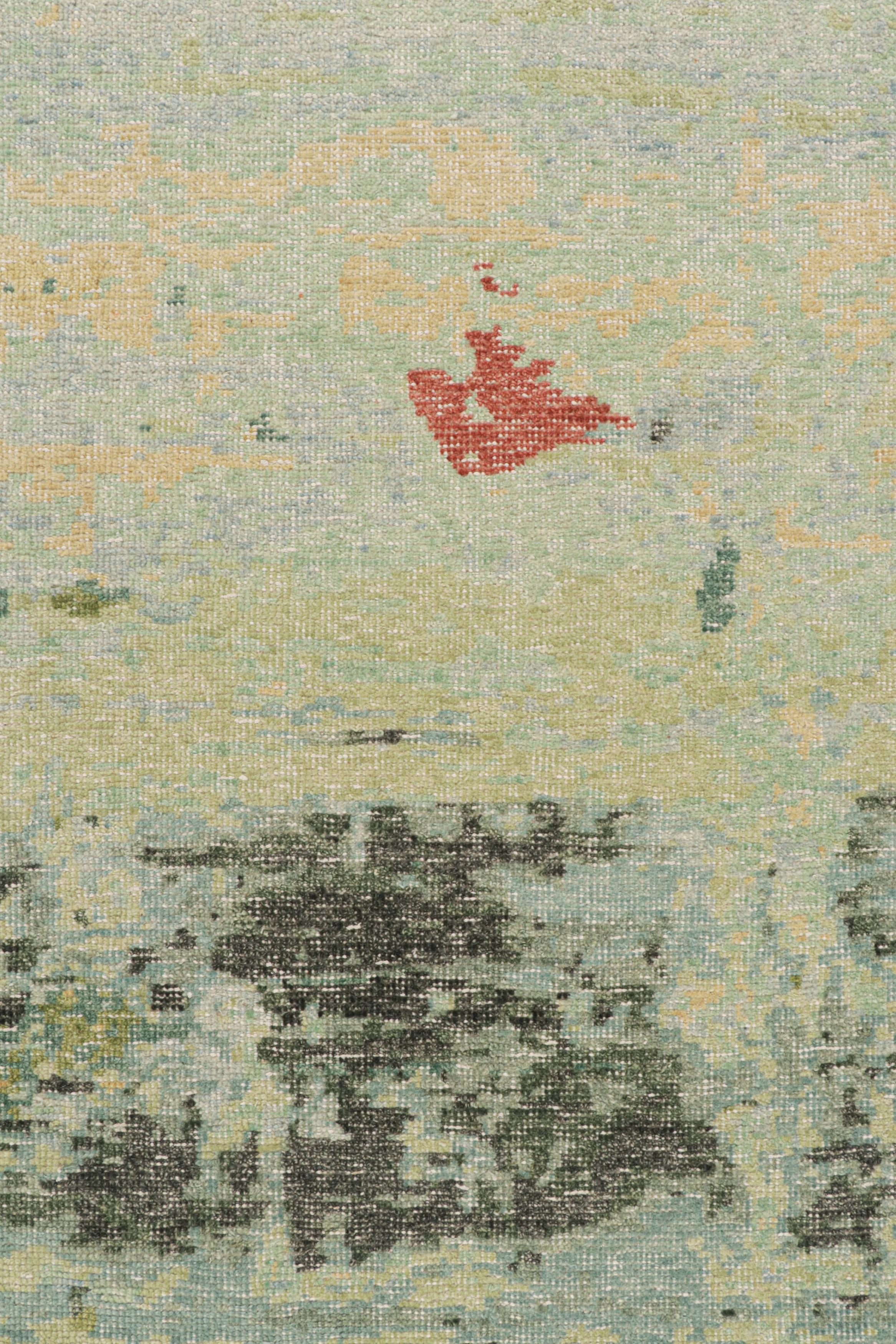 Rug & Kilim's abstrakter Teppich im Distressed-Stil in Grün und Blau (Handgeknüpft) im Angebot