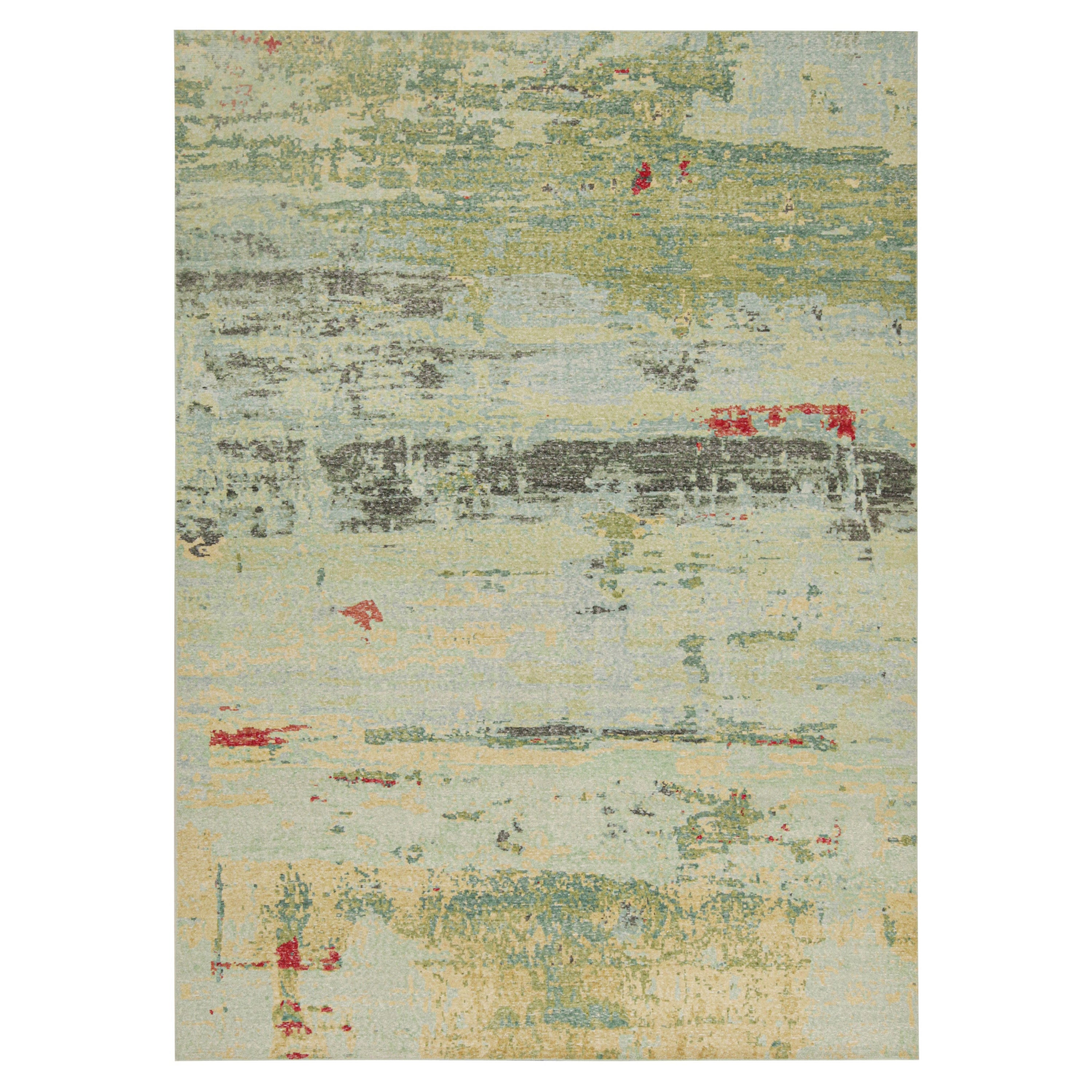 Rug & Kilim’s Distressed Style Abstract Rug in Green and Blue