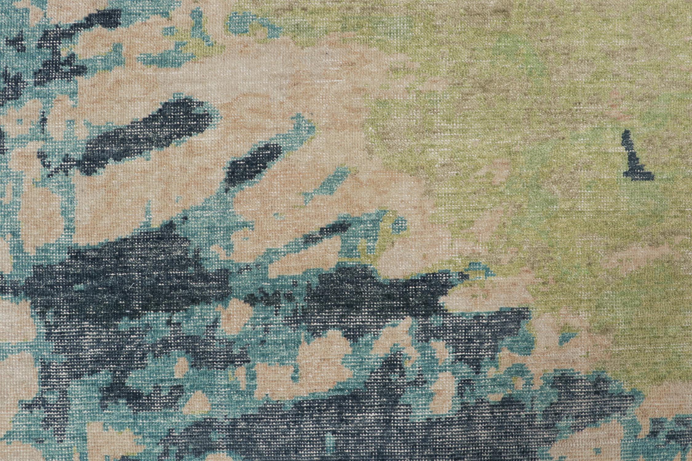 Rug & Kilim’s Distressed Style Abstract Rug in Green, Beige and Blue In New Condition For Sale In Long Island City, NY