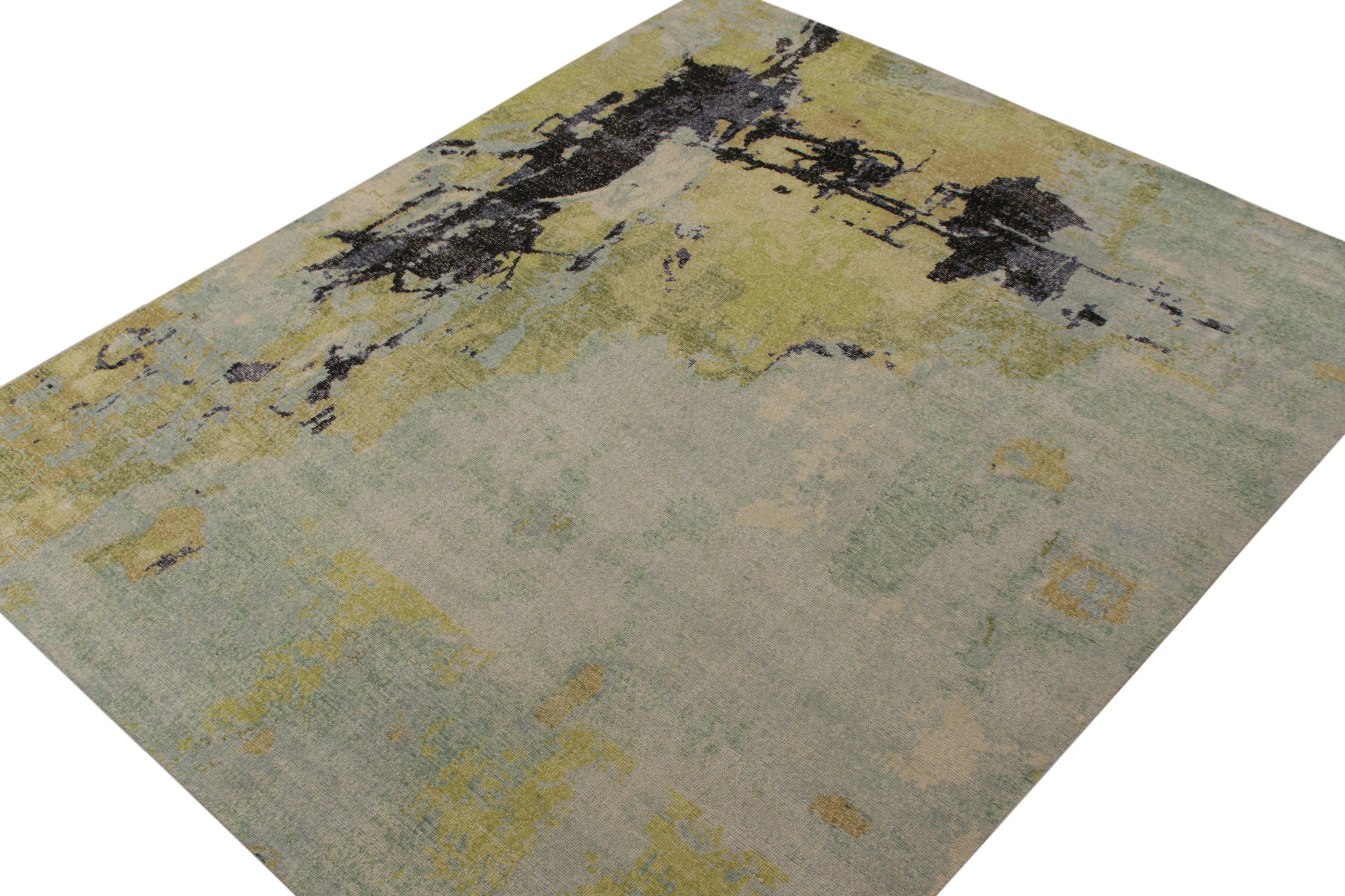 Other Rug & Kilim’s Distressed Style Abstract Rug in Green Multicolor All Over Pattern For Sale