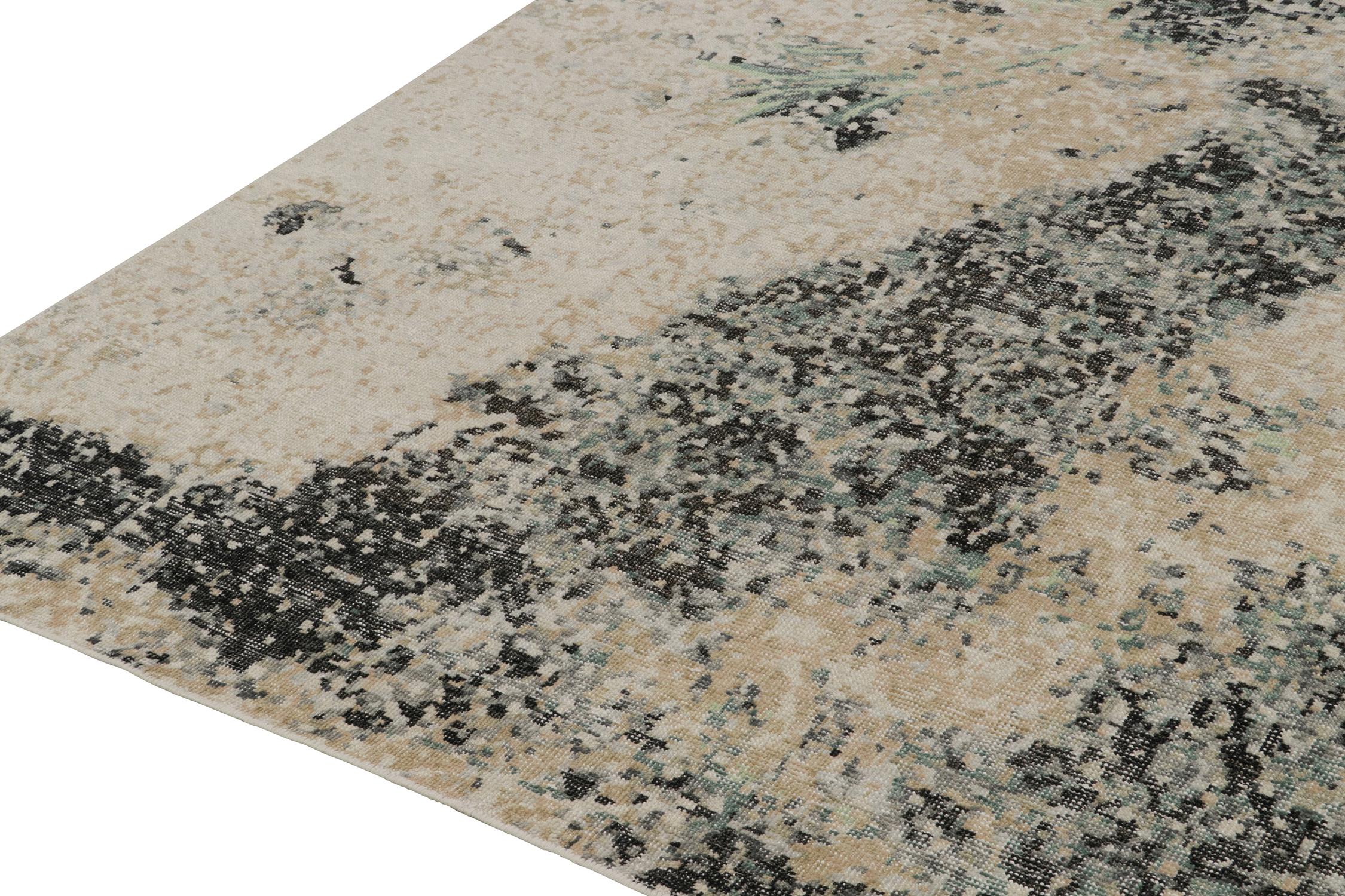 Annodato a mano Rug & Kilim: Tappeto astratto in stile Distressed in grigio, beige e nero in vendita