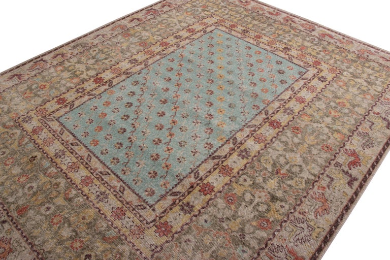 Other Rug & Kilim’s Distressed Style Abstract Rug in Pink and Blue All Over Pattern For Sale