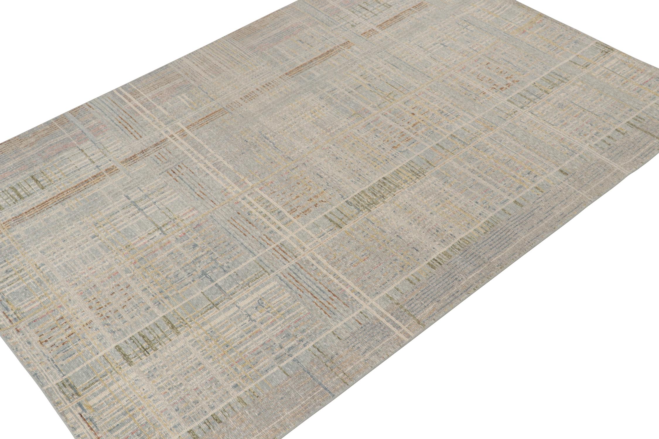 Modern Rug & Kilim’s Distressed style Abstract Rug in Polychromatic Geometric Pattern For Sale