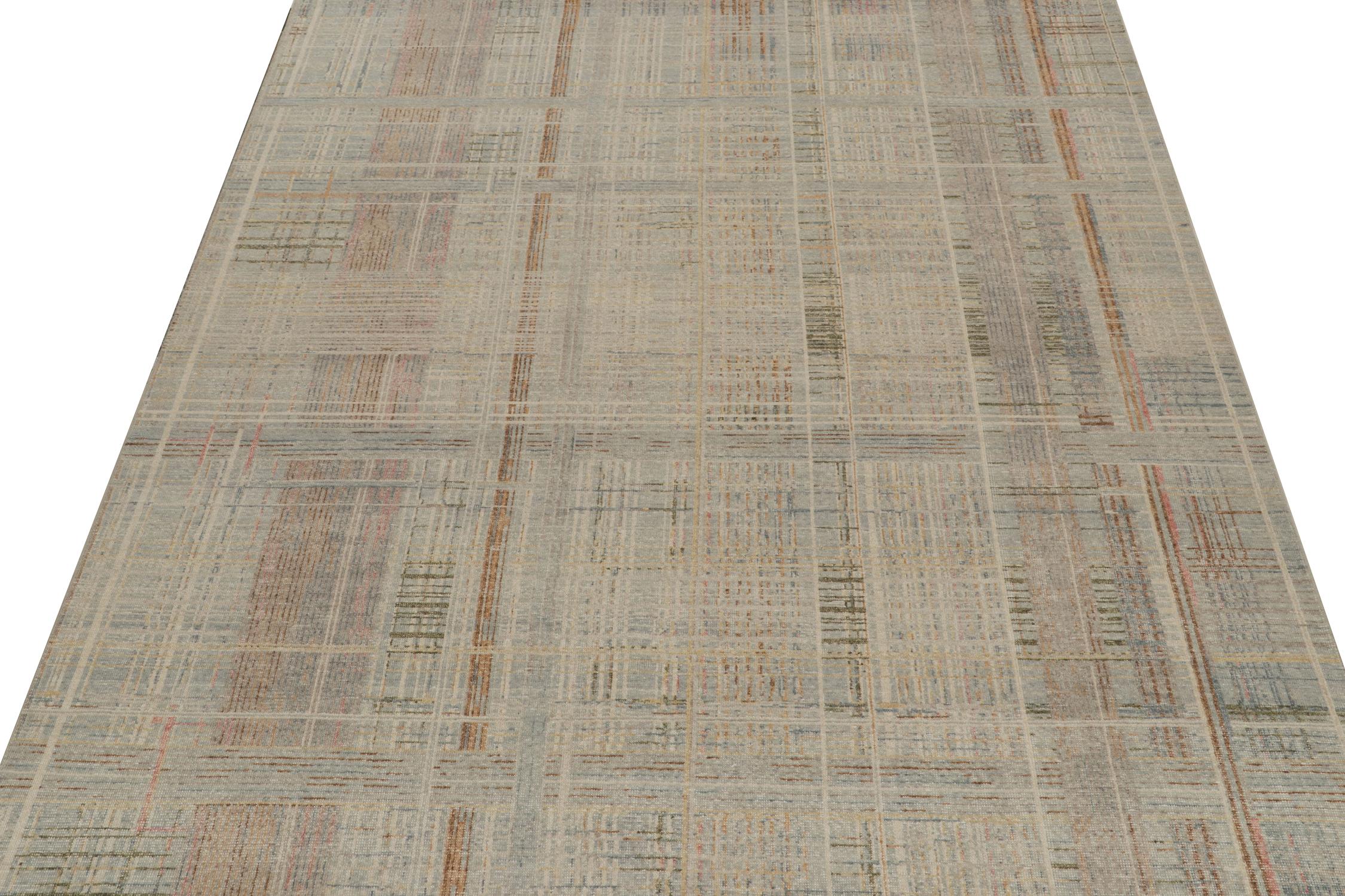 Modern Rug & Kilim’s Distressed Style Abstract Rug in Polychromatic Geometric Pattern For Sale