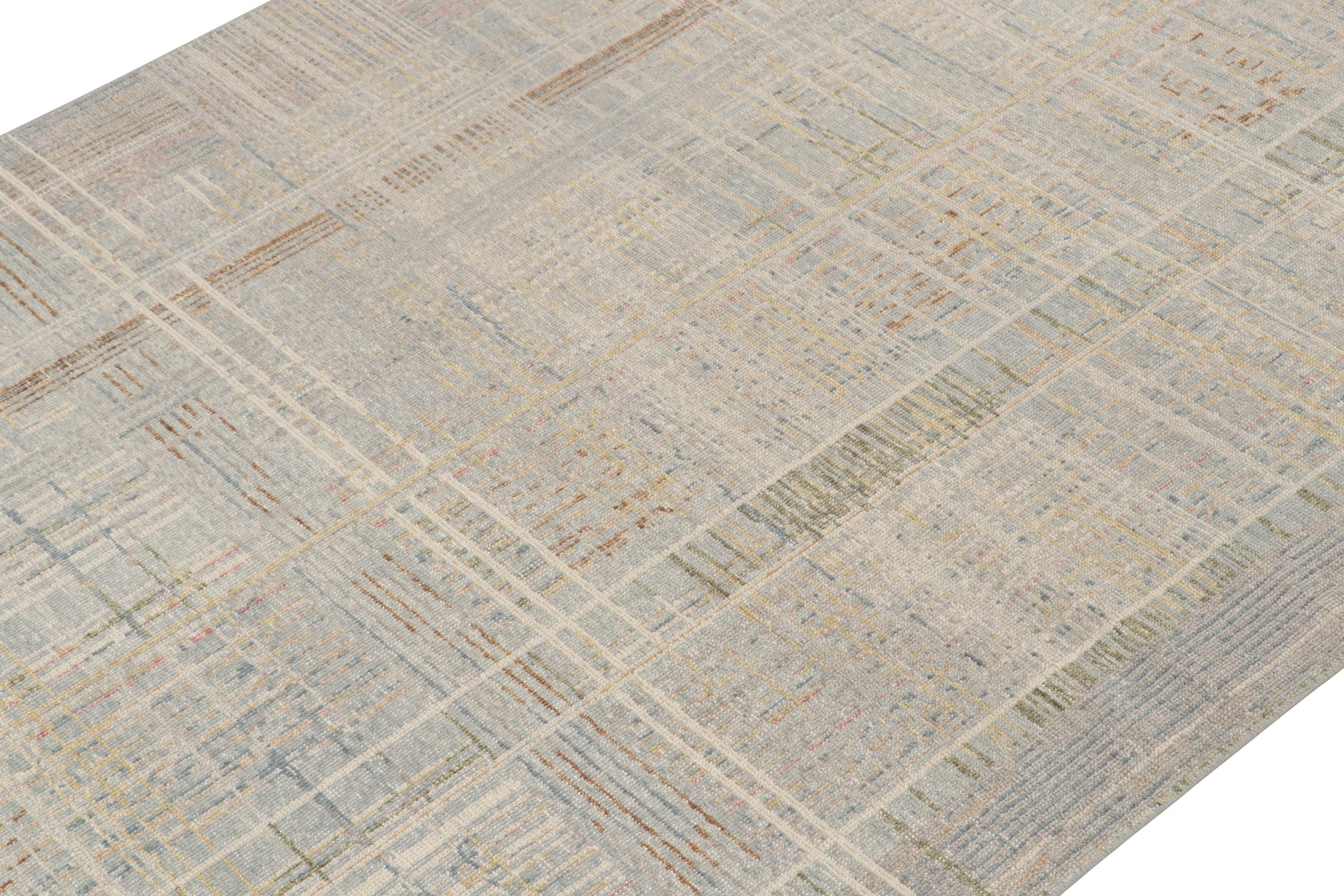Indian Rug & Kilim’s Distressed style Abstract Rug in Polychromatic Geometric Pattern For Sale