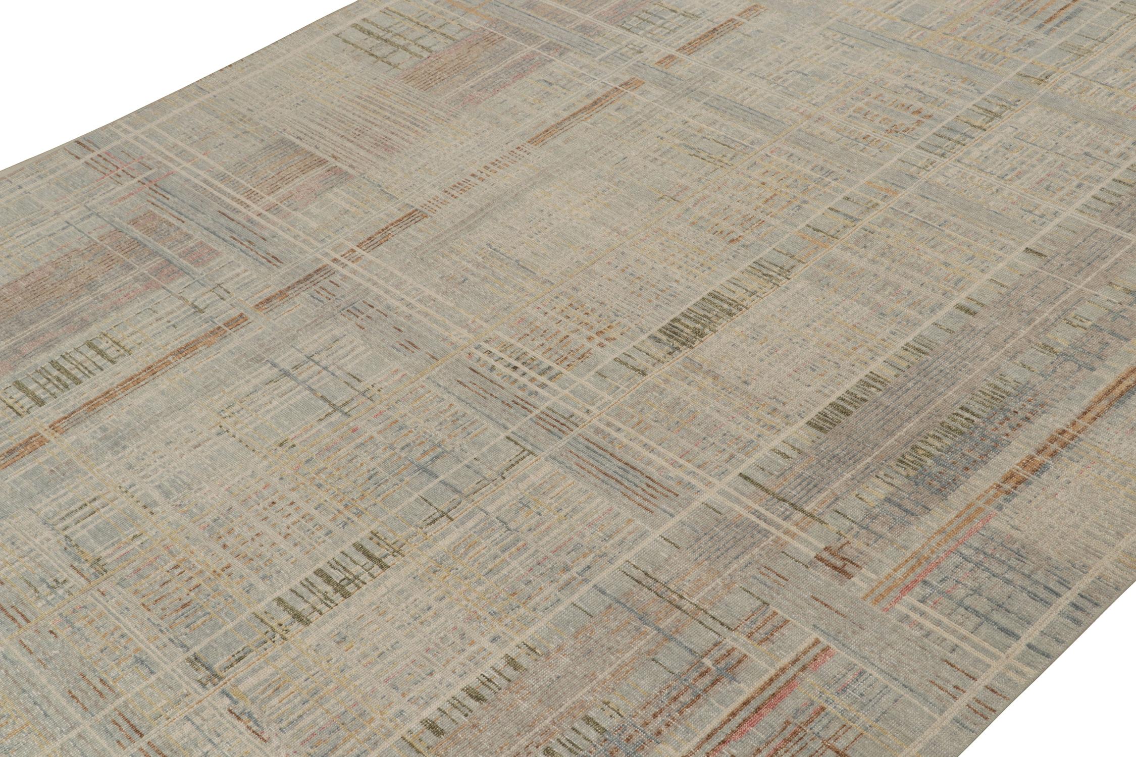 Indian Rug & Kilim’s Distressed Style Abstract Rug in Polychromatic Geometric Pattern For Sale
