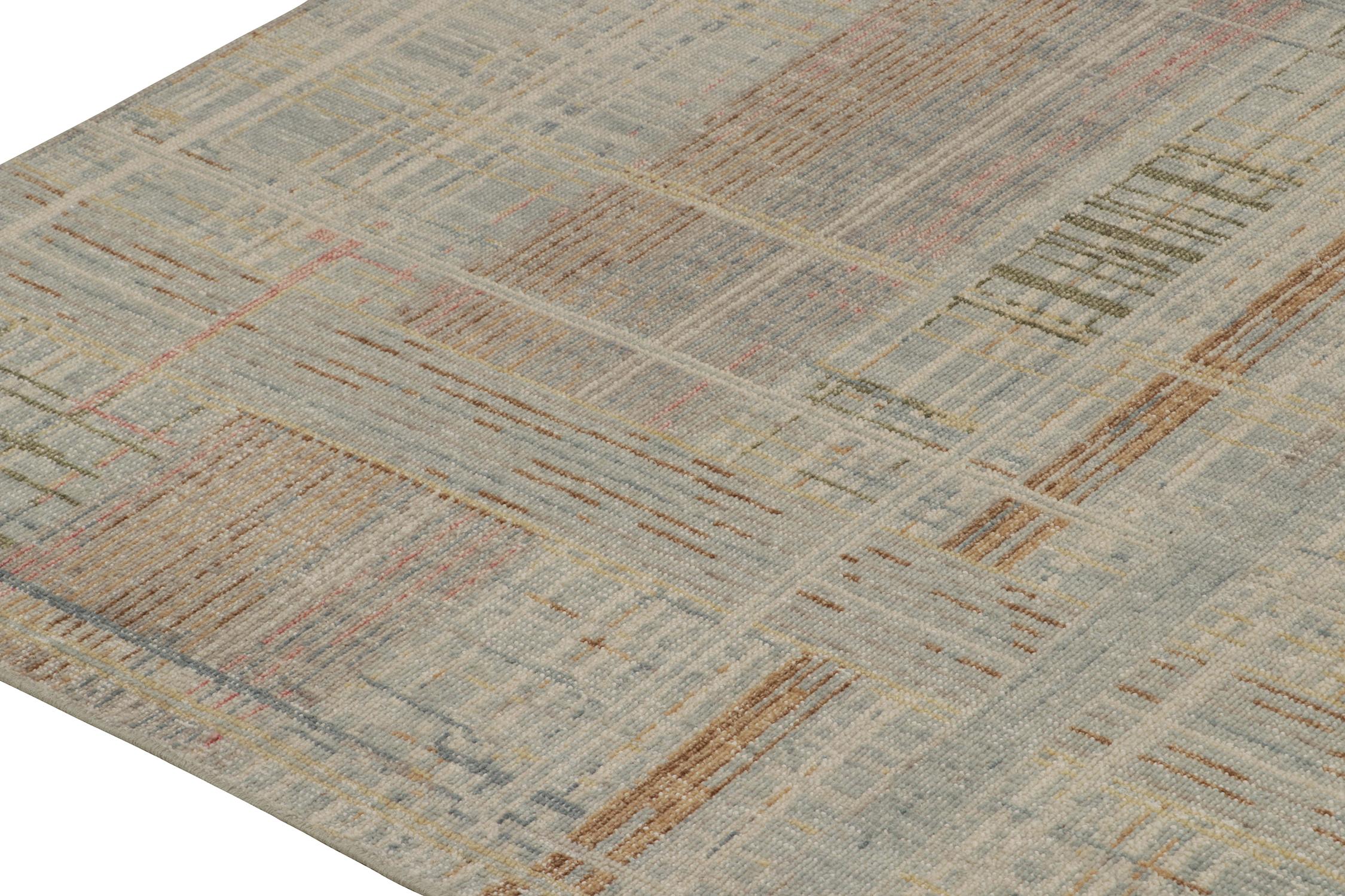 Hand-Knotted Rug & Kilim’s Distressed Style Abstract Rug in Polychromatic Geometric Pattern For Sale