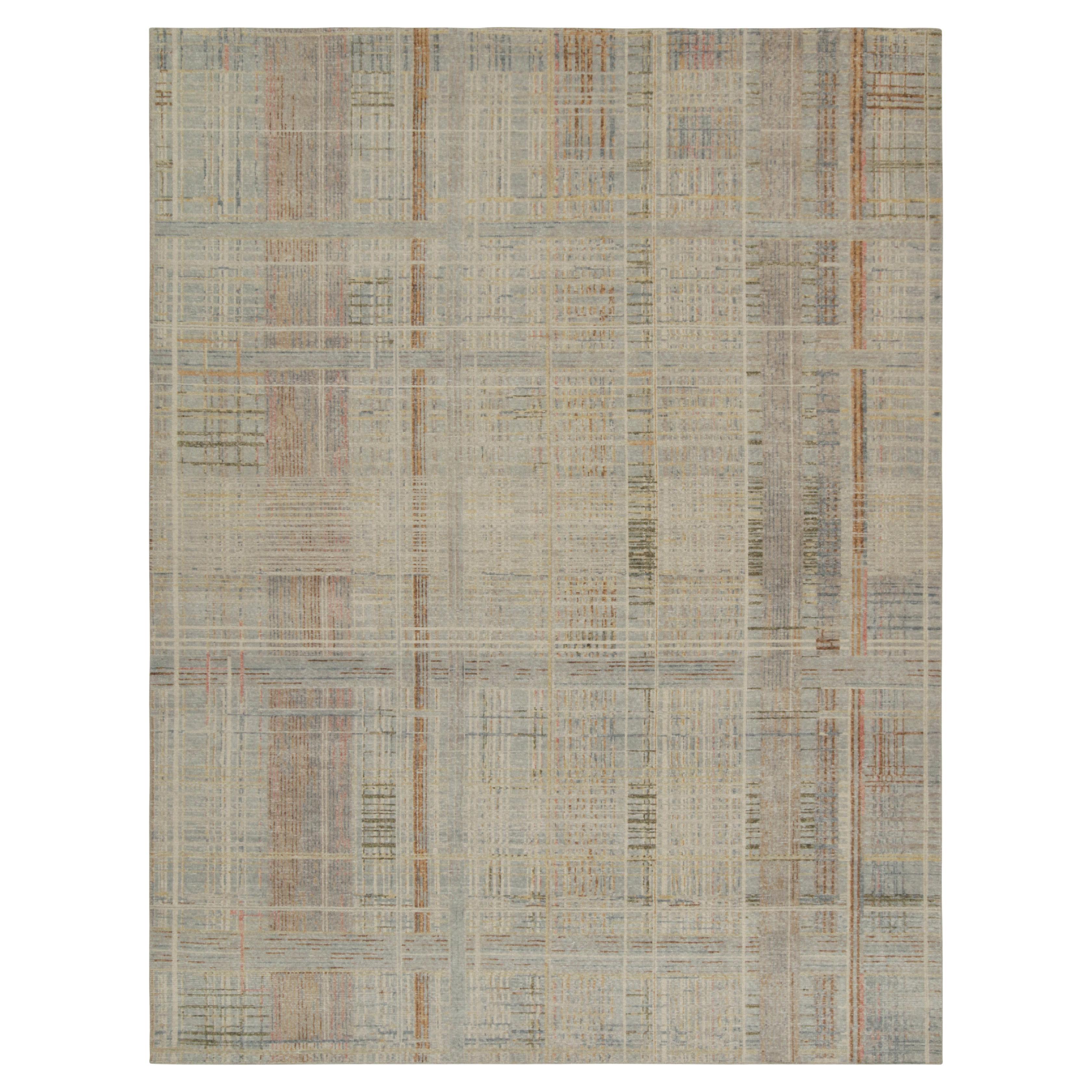 Rug & Kilim’s Distressed Style Abstract Rug in Polychromatic Geometric Pattern